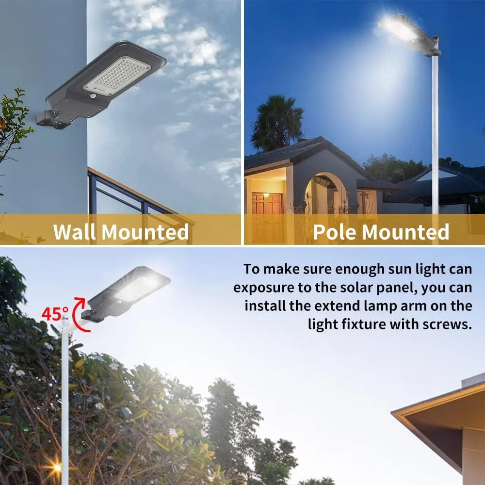 چراغ خیابانی خورشیدی 400 وات BAIAN، چراغ های LED خورشیدی از غروب تا سحر با سنسور حرکتی و کنترل از راه دور برای پارکینگ، حیاط، استادیوم، گاراژ