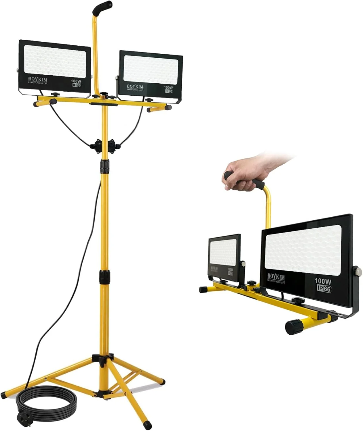 چراغ کار ال ای دی BOYKIM با پایه، 200 وات 20000 لومن، چراغ های سیلابی قابل حمل در فضای باز با سیم برق 16 فوتی، ارتفاع قابل تنظیم ضد آب IP66 برای کارگاه ساختمانی گاراژ چراغ کار ال ای دی BOYKIM با پایه، 200 وات 20000 لومن، چراغ های سیلابی قابل حمل در فضای باز با سیم برق 16 فوتی، ارتفاع قابل تنظیم ضد آب IP66 برای کارگاه ساختمانی گاراژ