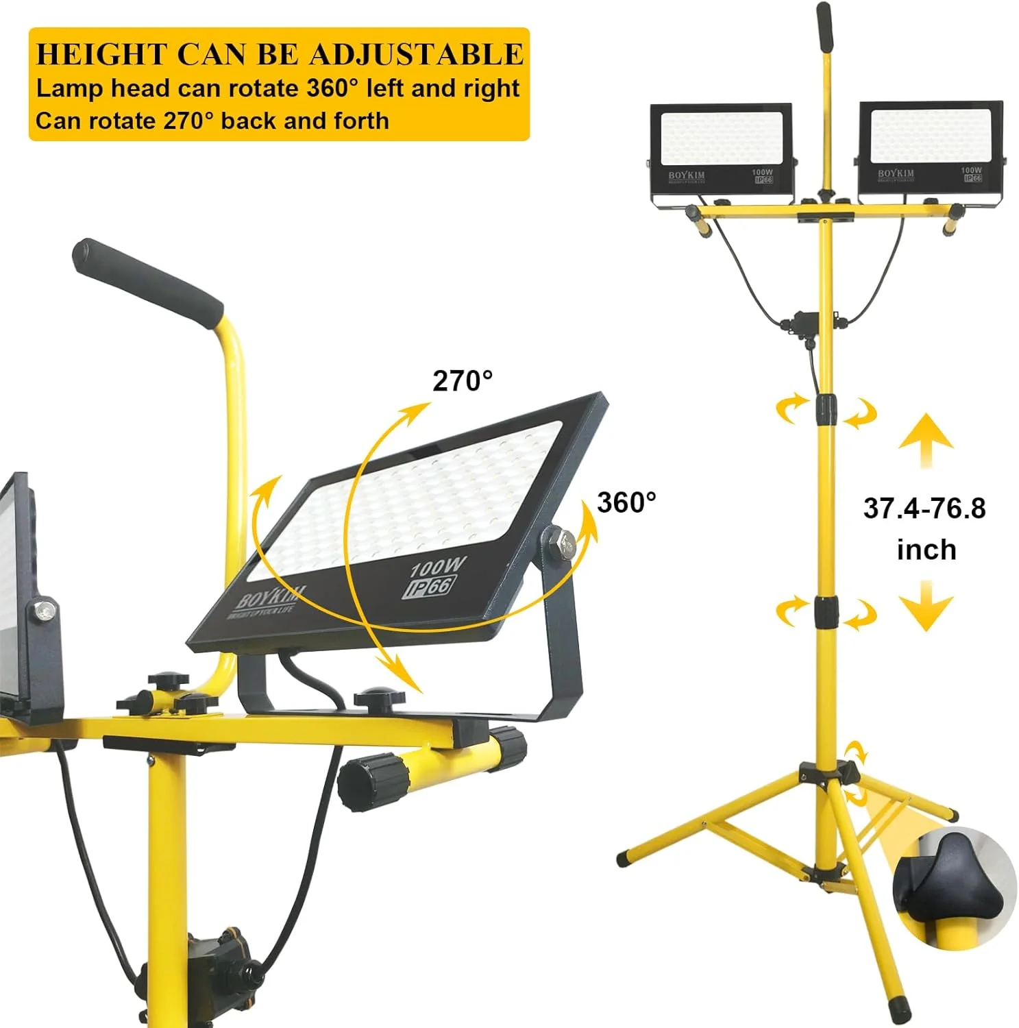 چراغ کار ال ای دی BOYKIM با پایه، 200 وات 20000 لومن، چراغ های سیلابی قابل حمل در فضای باز با سیم برق 16 فوتی، ارتفاع قابل تنظیم ضد آب IP66 برای کارگاه ساختمانی گاراژ چراغ کار ال ای دی BOYKIM با پایه، 200 وات 20000 لومن، چراغ های سیلابی قابل حمل در فضای باز با سیم برق 16 فوتی، ارتفاع قابل تنظیم ضد آب IP66 برای کارگاه ساختمانی گاراژ