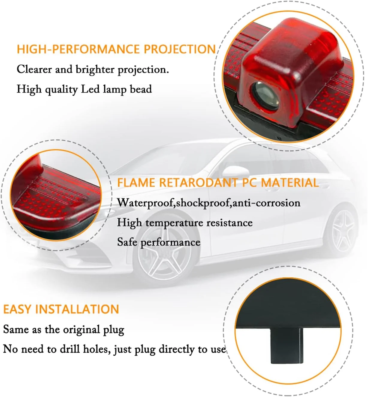 چراغ لوگوی درب LED خودرو، چراغ خوش‌آمدگویی و پروژکتور درب سازگار با مرسدس بنز کلاس C W204 C200 مدل‌های 2008 2009 2010 2011 2012 2013 C230 C280 مدل 2008 C260 C300 مدل‌های 2010-2013، 4 عدد چراغ شبح‌نما
