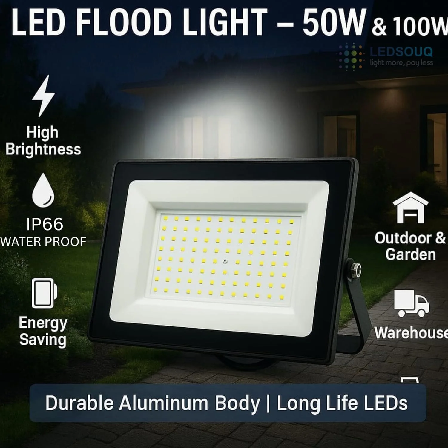 چراغ پروژکتور ال ای دی 50 وات / 100 وات / 150 وات - ضد آب IP66، ضد ضربه IK07 - طول عمر 50000 ساعت - چراغ بیرونی باغ، حیاط، انبار، پارکینگ، محوطه ورزشی (سفید طبیعی، 150 وات) چراغ پروژکتور ال ای دی 50 وات / 100 وات / 150 وات - ضد آب IP66، ضد ضربه IK07 - طول عمر 50000 ساعت - چراغ بیرونی باغ، حیاط، انبار، پارکینگ، محوطه ورزشی (سفید طبیعی، 150 وات)