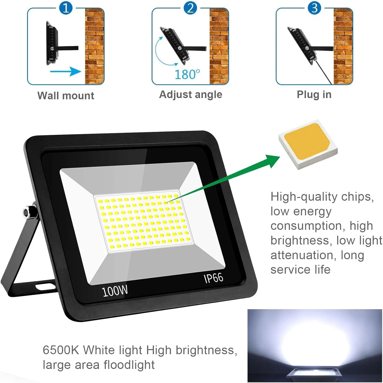 پروژکتور ال ای دی 100 وات مناسب فضای باز، چراغ کار ال ای دی 1000 لومن 6500K نور سفید روز، ضد آب IP66 برای فضای داخلی و خارجی، ورودی ها، حیاط، باغ، گاراژ، کارگاه، زمین بازی پروژکتور ال ای دی 100 وات مناسب فضای باز، چراغ کار ال ای دی 1000 لومن 6500K نور سفید روز، ضد آب IP66 برای فضای داخلی و خارجی، ورودی ها، حیاط، باغ، گاراژ، کارگاه، زمین بازی