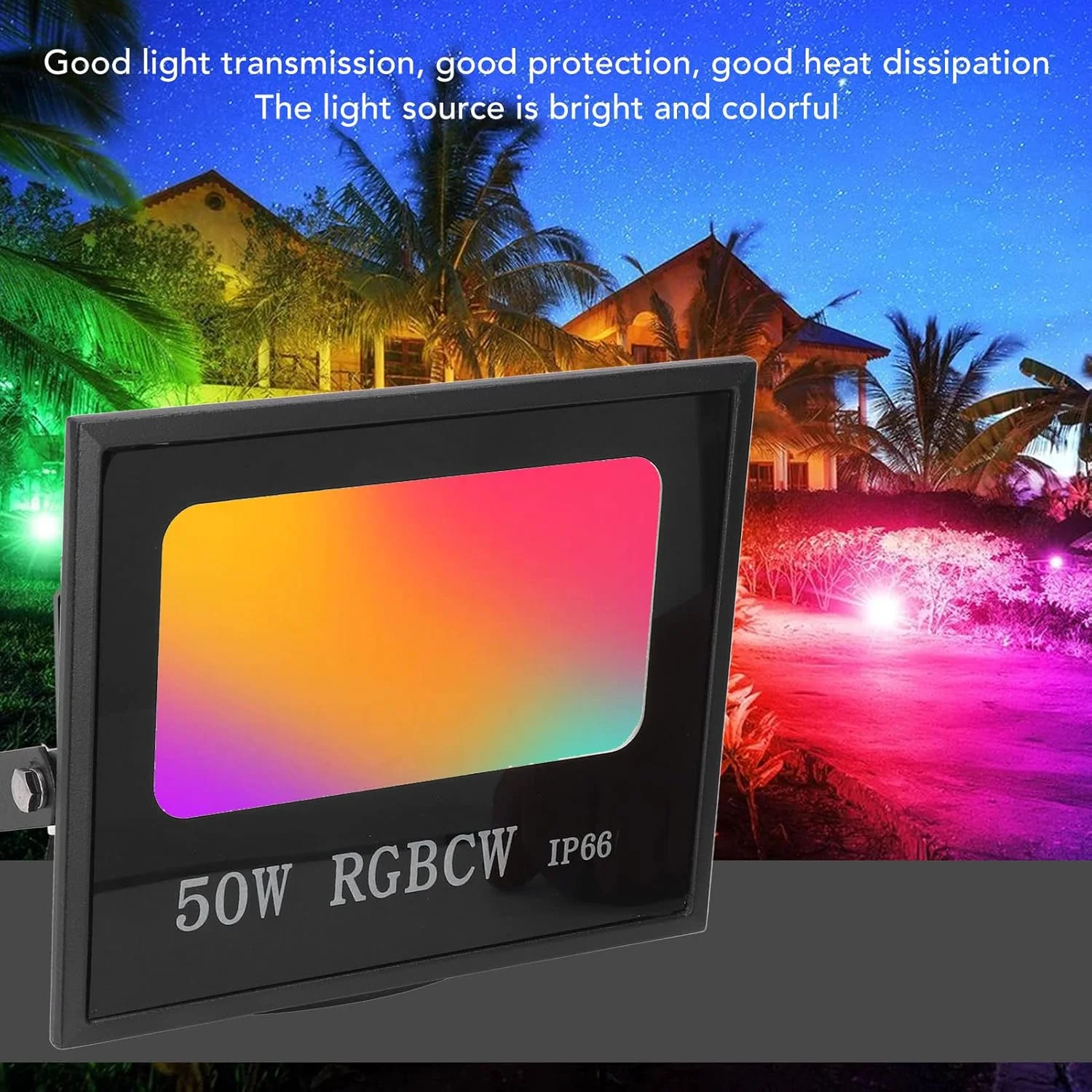 نورافکن LED چند رنگ با قابلیت تنظیم زمان، دارای حباب شیشه ای حرارت دیده مناسب برای مراسم نورافکن LED چند رنگ با قابلیت تنظیم زمان، دارای حباب شیشه ای حرارت دیده مناسب برای مراسم