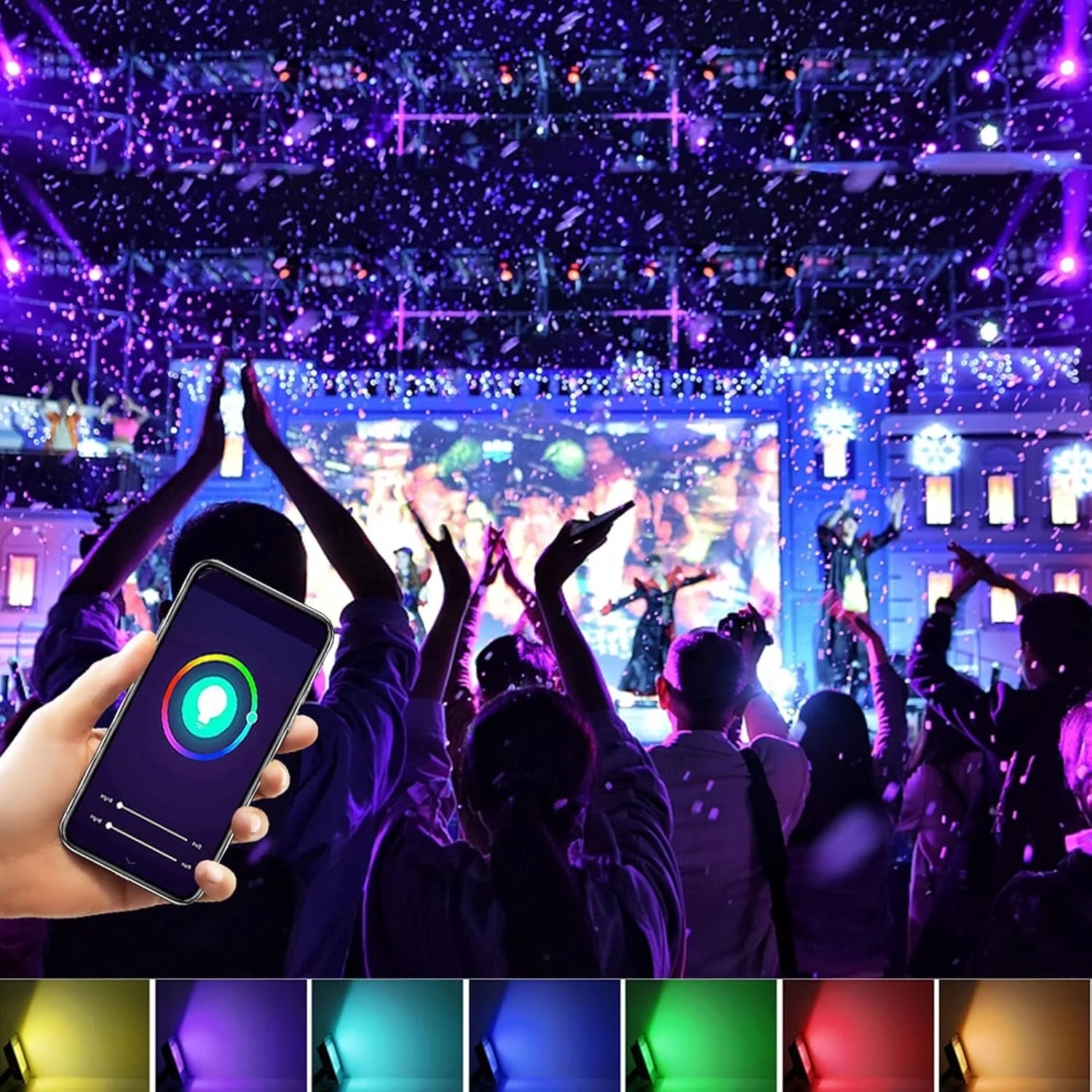 نورافکن LED چند رنگ با قابلیت تنظیم زمان، دارای حباب شیشه ای حرارت دیده مناسب برای مراسم نورافکن LED چند رنگ با قابلیت تنظیم زمان، دارای حباب شیشه ای حرارت دیده مناسب برای مراسم