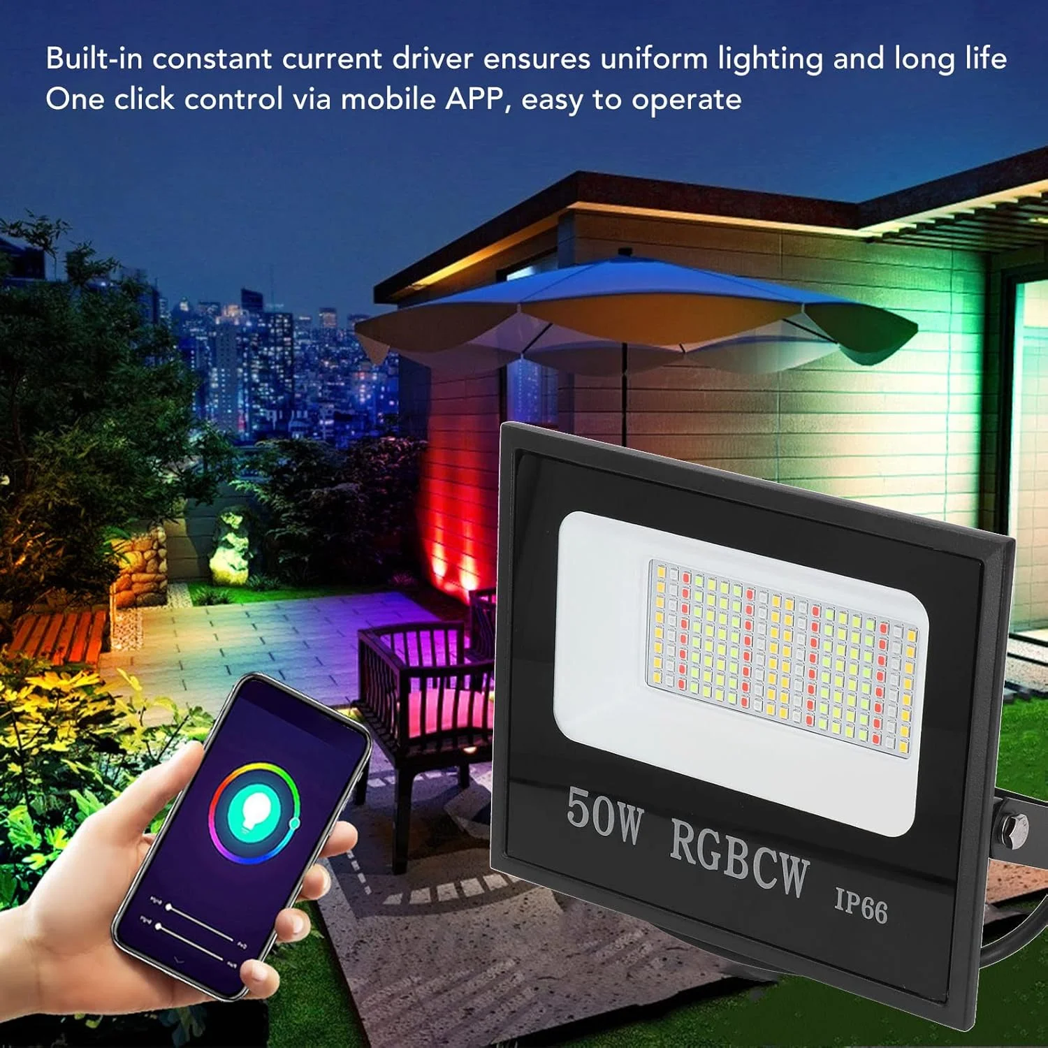 نورافکن LED چند رنگ با قابلیت تنظیم زمان، دارای حباب شیشه ای حرارت دیده مناسب برای مراسم نورافکن LED چند رنگ با قابلیت تنظیم زمان، دارای حباب شیشه ای حرارت دیده مناسب برای مراسم