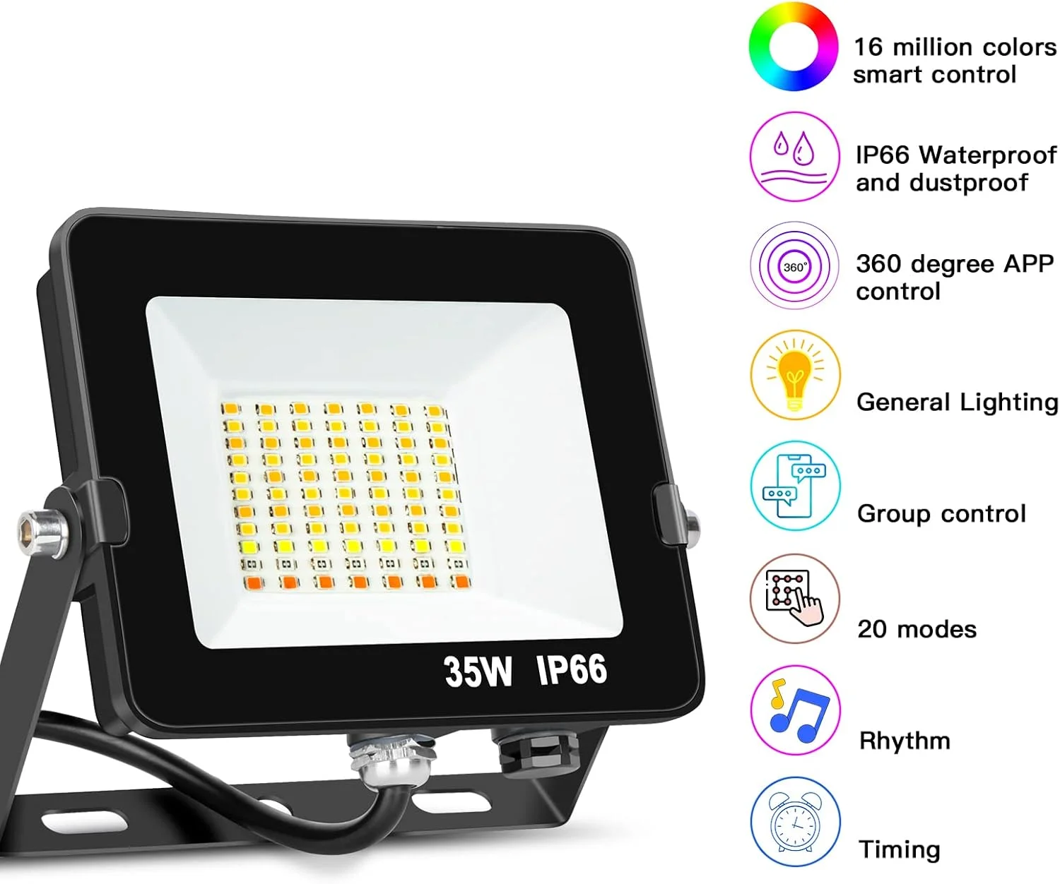 پروژکتور ال ای دی 35 وات RGB هوشمند با قابلیت تغییر رنگ، کنترل از طریق اپلیکیشن بلوتوث، ضد آب IP66 و نورپردازی قابل تنظیم برای دکوراسیون استیج، محوطه و باغ، دوشاخه UK (تک عددی) پروژکتور ال ای دی 35 وات RGB هوشمند با قابلیت تغییر رنگ، کنترل از طریق اپلیکیشن بلوتوث، ضد آب IP66 و نورپردازی قابل تنظیم برای دکوراسیون استیج، محوطه و باغ، دوشاخه UK (تک عددی)