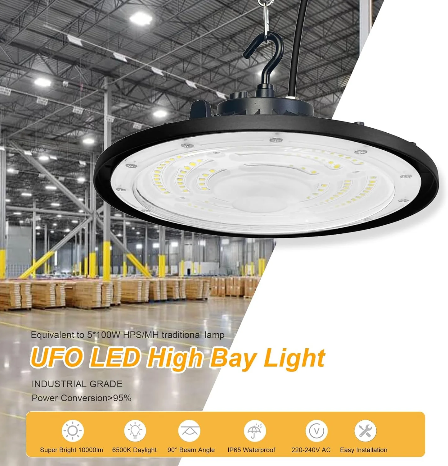 چراغ LED صنعتی مدل UFO، نورافکن LED، ۱۰۰ وات، ۶۵۰۰ کلوین، ضد آب IP65، ۱۰۰۰۰ لومن، طول عمر ۵۰۰۰۰ ساعت چراغ LED صنعتی مدل UFO، نورافکن LED، ۱۰۰ وات، ۶۵۰۰ کلوین، ضد آب IP65، ۱۰۰۰۰ لومن، طول عمر ۵۰۰۰۰ ساعت