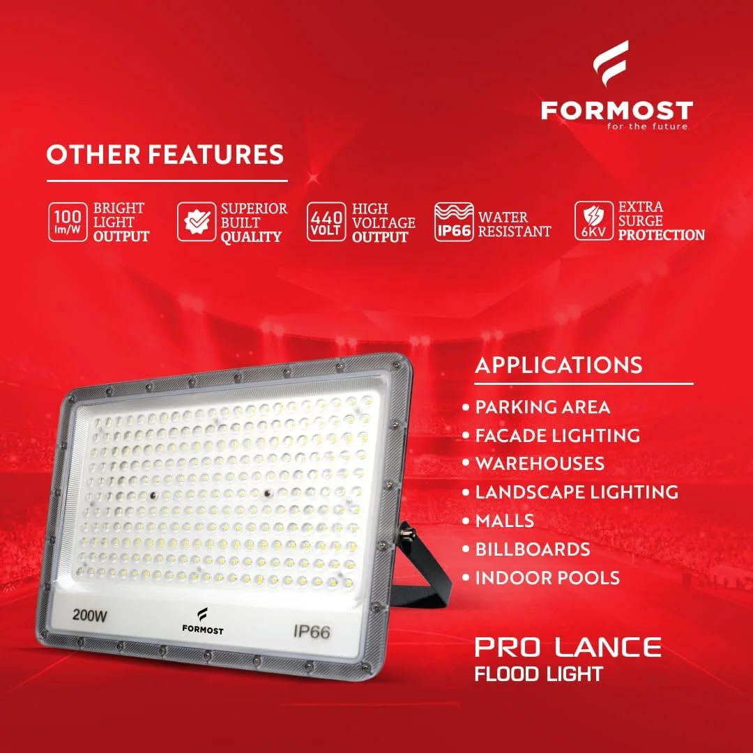 چراغ پروژکتور ال ای دی 200 وات FORMOST Pro-Lance، مقاوم در برابر آب IP66، خروجی نور روشن، روشنایی فضای باز برای انبارها/ورودی ها/باغ ها (بسته 1 عددی) چراغ پروژکتور ال ای دی 200 وات FORMOST Pro-Lance، مقاوم در برابر آب IP66، خروجی نور روشن، روشنایی فضای باز برای انبارها/ورودی ها/باغ ها (بسته 1 عددی)