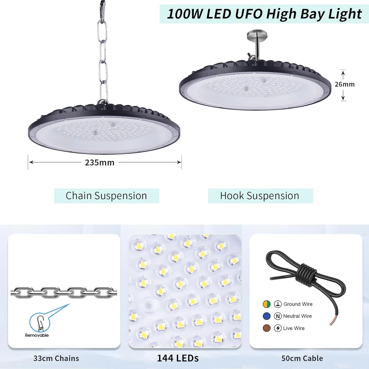 چراغ سوله ای ال ای دی 100 وات UFO، 110 لومن بر وات، 144 ال ای دی، نورافکن صنعتی ال ای دی مناسب فضای باز، 6500 کلوین، ضد آب IP65، چراغ سقفی ال ای دی UFO مناسب فضای داخلی، چراغ کارگاهی برای گاراژ، کارخانه چراغ سوله ای ال ای دی 100 وات UFO، 110 لومن بر وات، 144 ال ای دی، نورافکن صنعتی ال ای دی مناسب فضای باز، 6500 کلوین، ضد آب IP65، چراغ سقفی ال ای دی UFO مناسب فضای داخلی، چراغ کارگاهی برای گاراژ، کارخانه