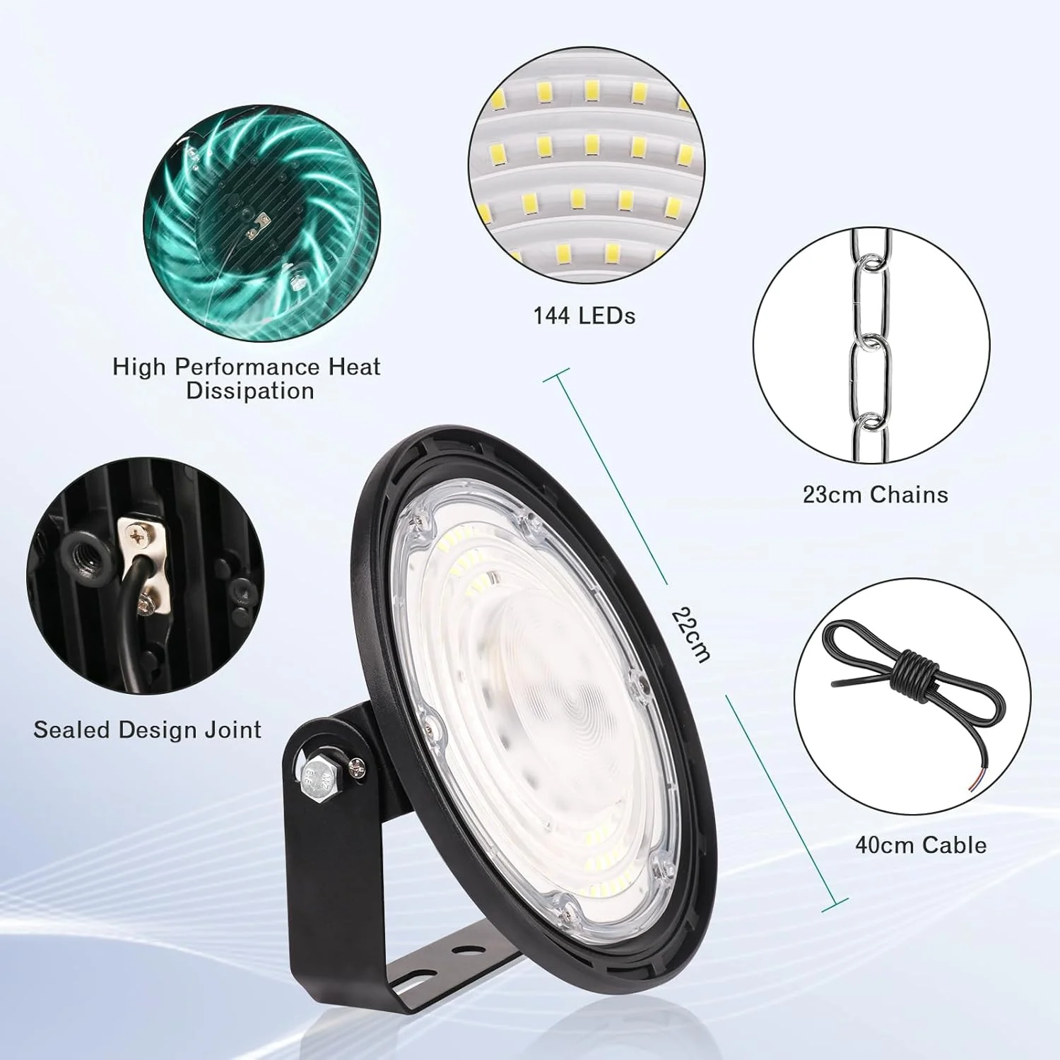 چراغ صنعتی ال ای دی 100 وات Fosingut، روشنایی کارگاهی 10000 لومن، نورافکن سقفی ضد آب IP65 با نور سفید سرد 6500K، لوستر ال ای دی داخلی UFO برای انبار، کارخانه، سالن، باشگاه چراغ صنعتی ال ای دی 100 وات Fosingut، روشنایی کارگاهی 10000 لومن، نورافکن سقفی ضد آب IP65 با نور سفید سرد 6500K، لوستر ال ای دی داخلی UFO برای انبار، کارخانه، سالن، باشگاه