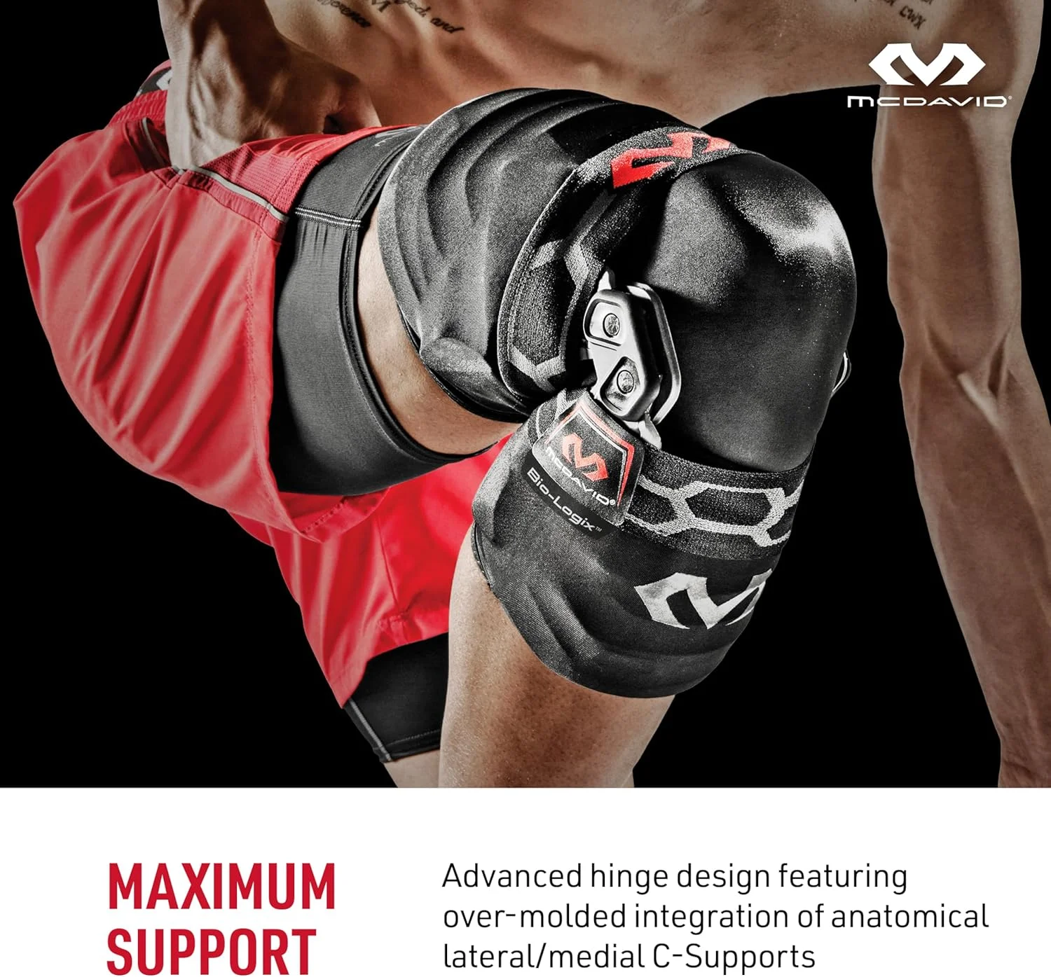 زانوبند مک‌دیوید برای بهبود و پیشگیری از آسیب دیدگی، مناسب برای آسیب‌های متوسط تا شدید مانند پارگی مینیسک و آرتروز، شامل آستین زانو برای زیر زانوبند، برای آقایان و بانوان