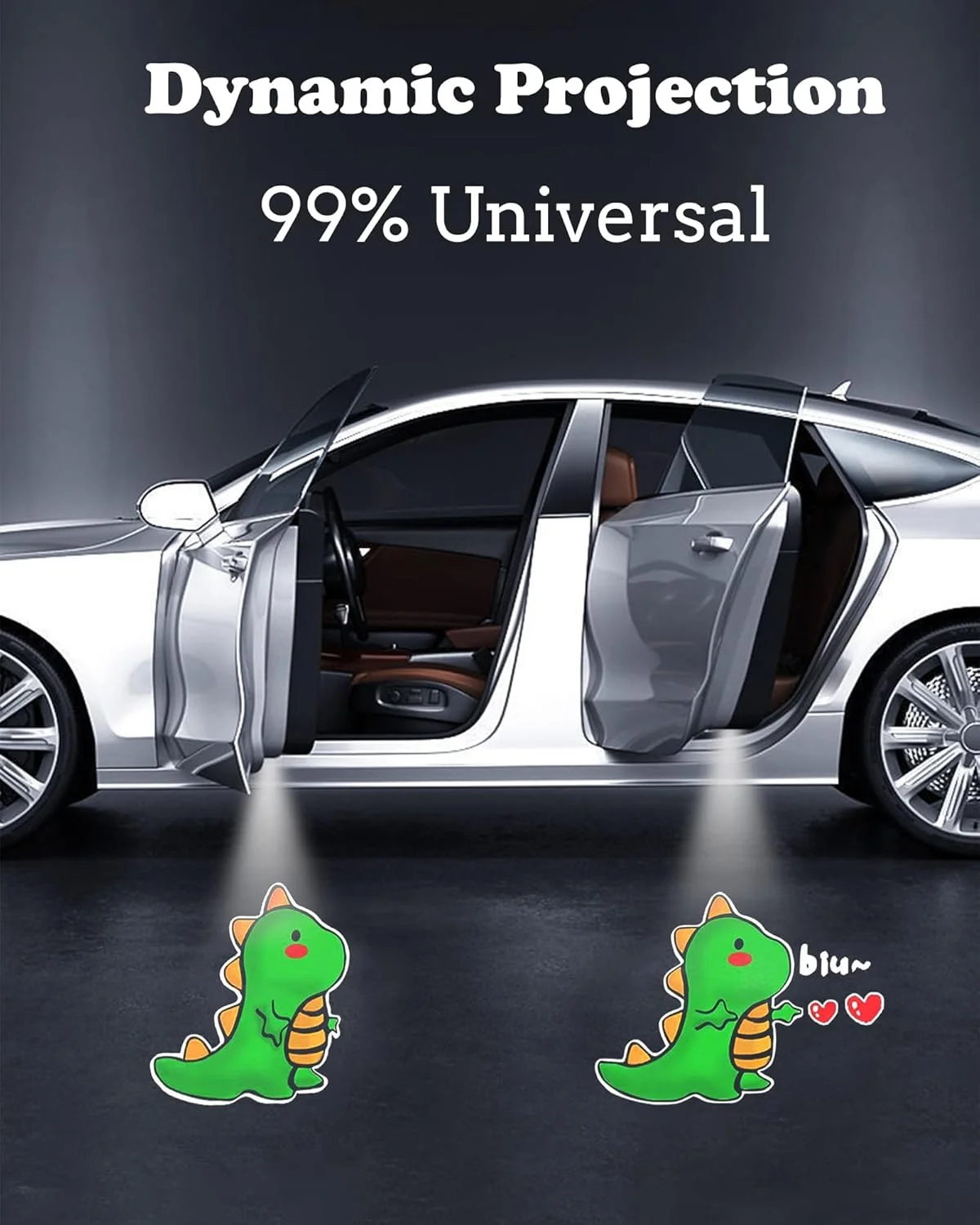 چراغ های پروژکتور درب KASTWAVE، چراغ خوشامدگویی LED بی سیم پویا، چراغ گودال بدون سوراخ برای همه مدل های خودرو (2 عدد)