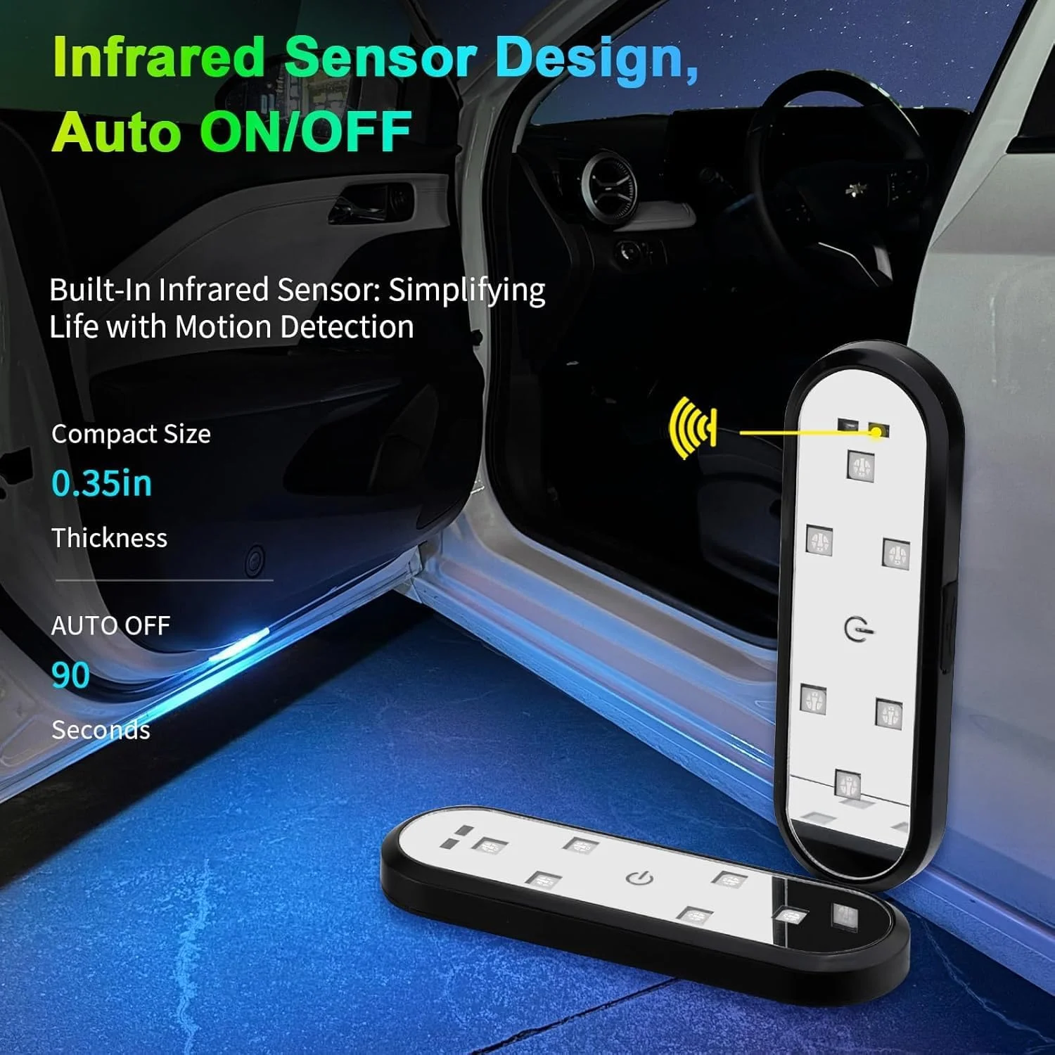 چراغ های درب خودرو KASTWAVE LED با 7 رنگ، چراغ های پروژکتور با حسگر مغناطیسی، چراغ خوش آمدگویی آستانه درب، پروژکتور ادب، قابل شارژ USB بی سیم، چراغ های هشدار دهنده فضای داخلی خودرو 4 عدد