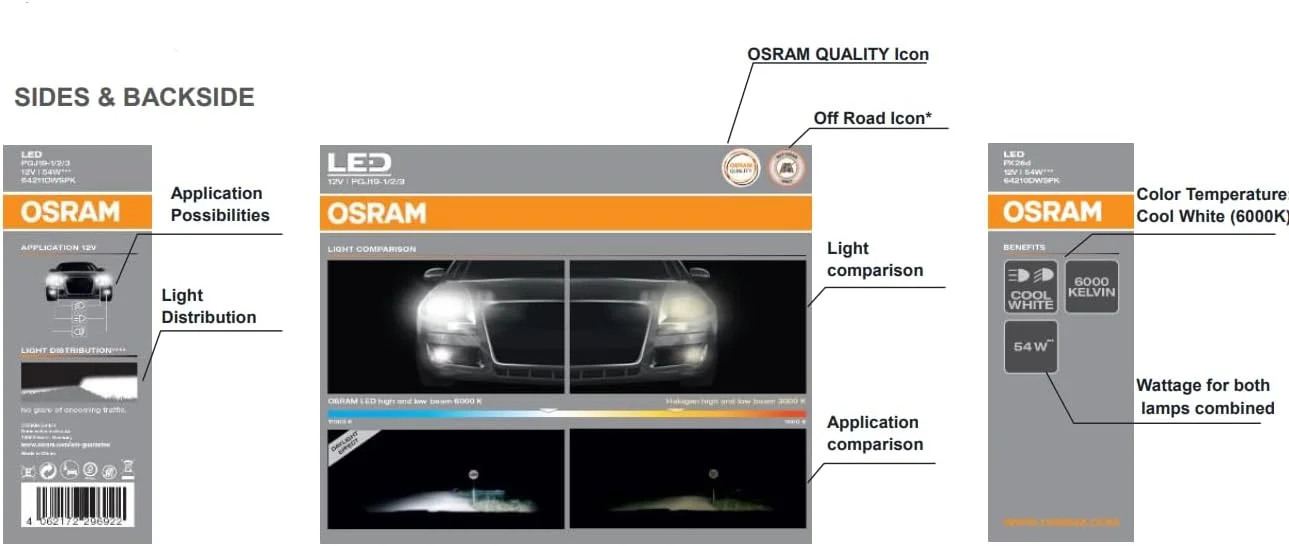 لامپ های نور بالا و پایین LEDriving OSRAM ≜ H8/H11/H16، روشنایی 120٪ بیشتر، سازگار با خودروهای سواری، 2000 لومن، 54 وات، 64211DWSPK، جعبه دوتایی (2 لامپ) سفید لامپ های نور بالا و پایین LEDriving OSRAM ≜ H8/H11/H16، روشنایی 120٪ بیشتر، سازگار با خودروهای سواری، 2000 لومن، 54 وات، 64211DWSPK، جعبه دوتایی (2 لامپ) سفید