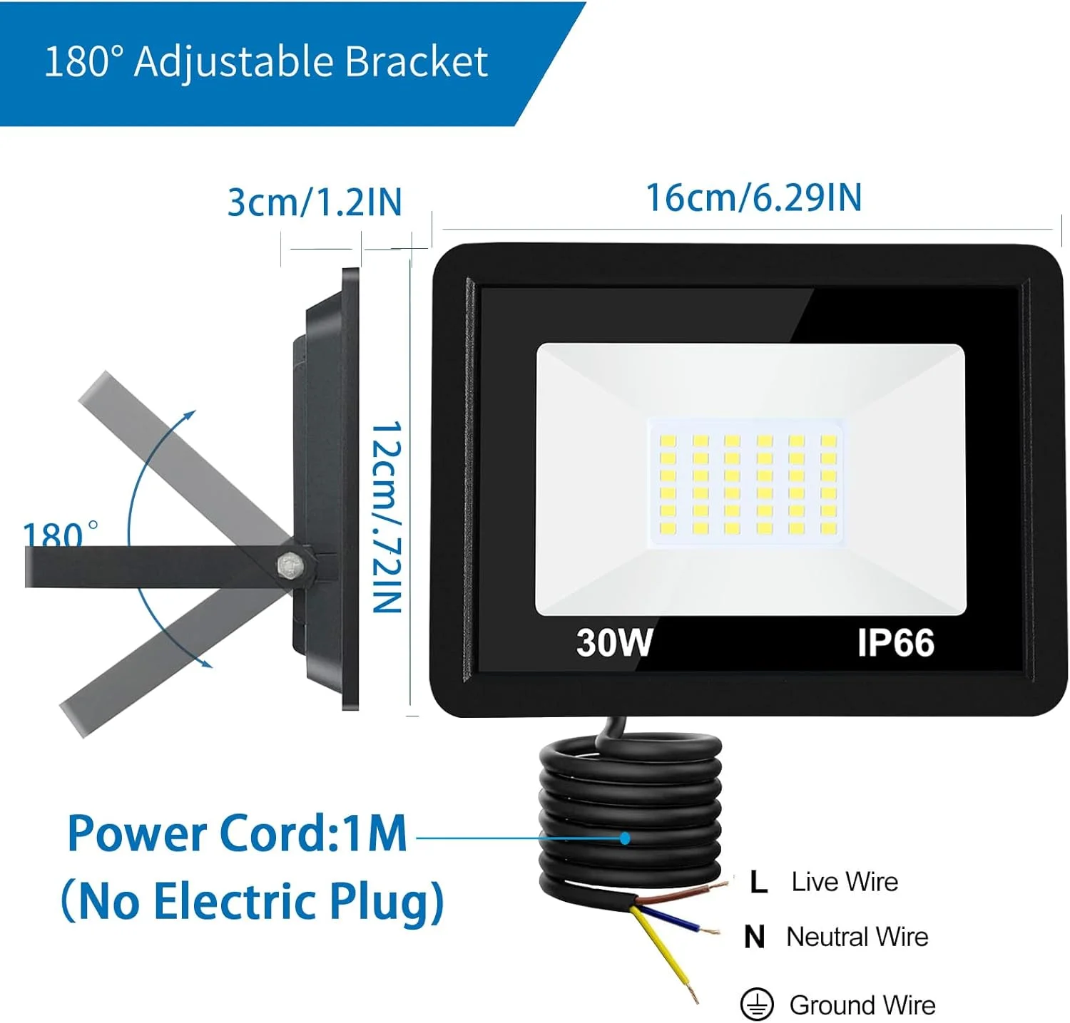 چراغ پروژکتور ال ای دی 30 وات مناسب فضای باز، چراغ کار ال ای دی، پروژکتور ضد آب IP66، نور امنیتی 6500K بسته 2 عددی برای حیاط، باغ، استادیوم، گاراژ، زمین بازی چراغ پروژکتور ال ای دی 30 وات مناسب فضای باز، چراغ کار ال ای دی، پروژکتور ضد آب IP66، نور امنیتی 6500K بسته 2 عددی برای حیاط، باغ، استادیوم، گاراژ، زمین بازی