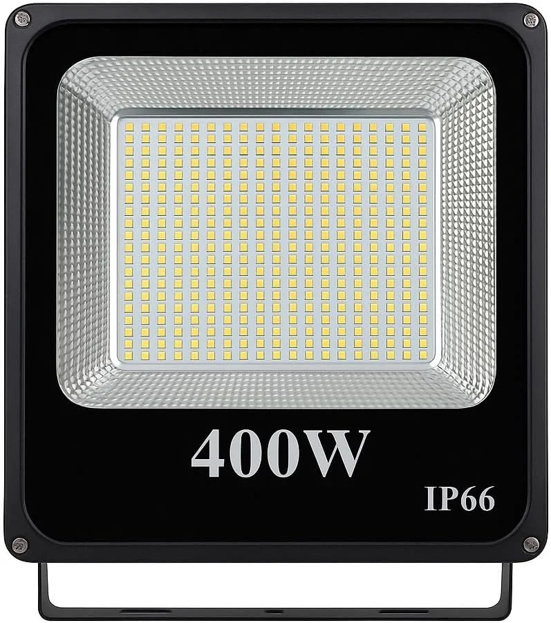چراغ پروژکتور ال ای دی 400 وات مناسب فضای باز، ضد آب IP66، چراغ امنیتی فوق العاده روشن با بدنه آلومینیومی برای باغ، حیاط، گاراژ، استادیوم – سفید یخی (6500K)