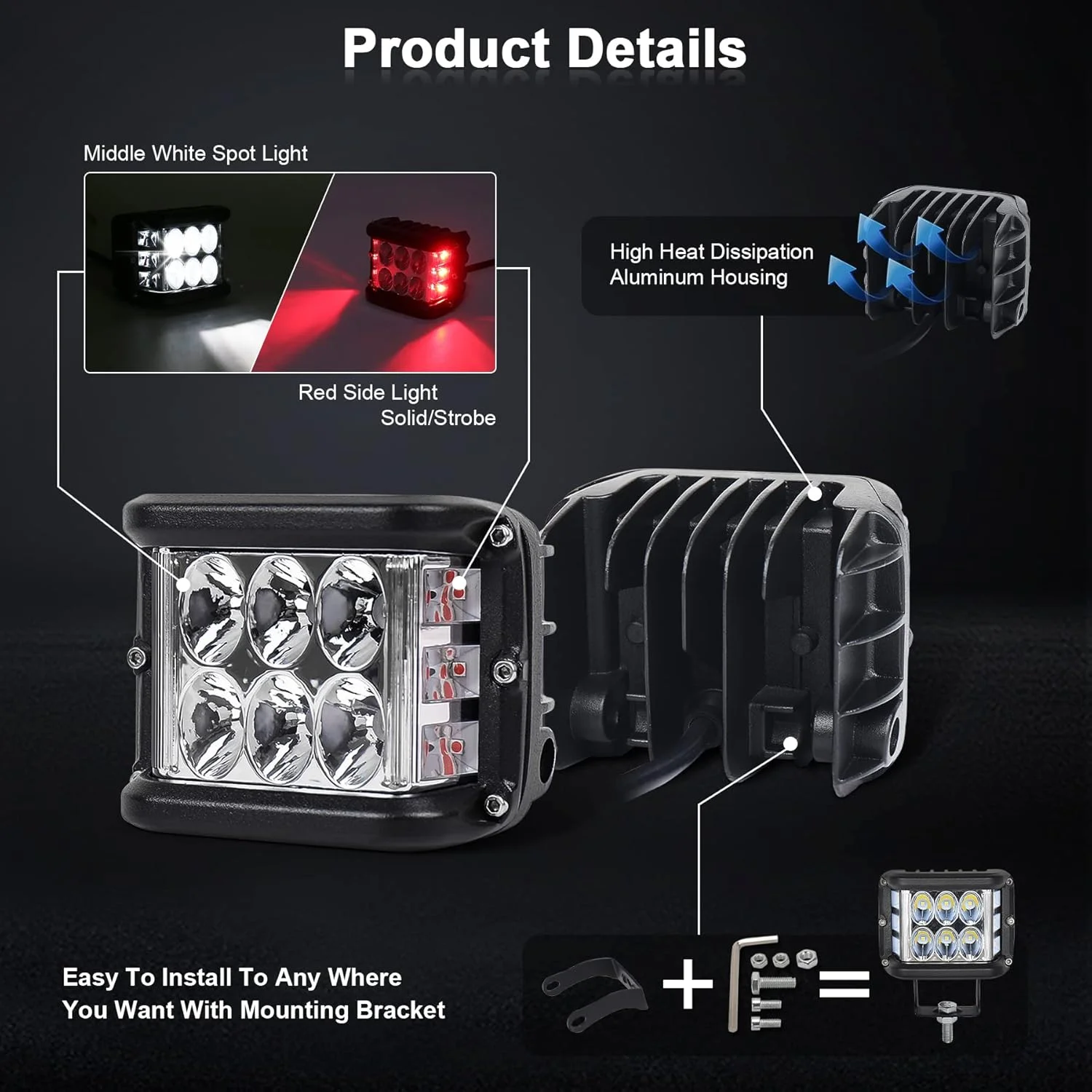 چراغ های LED جانبی OVOTOR با نور قرمز دوگانه و حالت چشمک زن، چراغ کار نقطه ای و پرنور 4 اینچی مناسب کامیون، ATV، SUV، UTV و خودروهای 4x4 چراغ های LED جانبی OVOTOR با نور قرمز دوگانه و حالت چشمک زن، چراغ کار نقطه ای و پرنور 4 اینچی مناسب کامیون، ATV، SUV، UTV و خودروهای 4x4