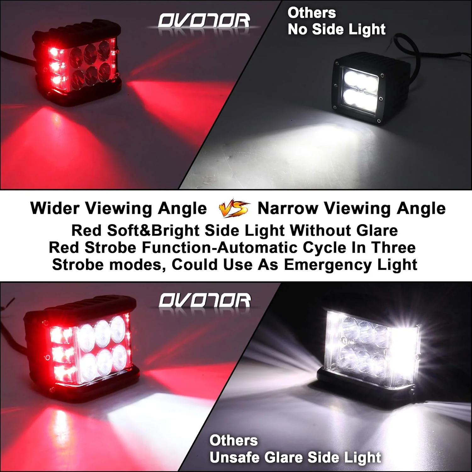چراغ های LED جانبی OVOTOR با نور قرمز دوگانه و حالت چشمک زن، چراغ کار نقطه ای و پرنور 4 اینچی مناسب کامیون، ATV، SUV، UTV و خودروهای 4x4 چراغ های LED جانبی OVOTOR با نور قرمز دوگانه و حالت چشمک زن، چراغ کار نقطه ای و پرنور 4 اینچی مناسب کامیون، ATV، SUV، UTV و خودروهای 4x4