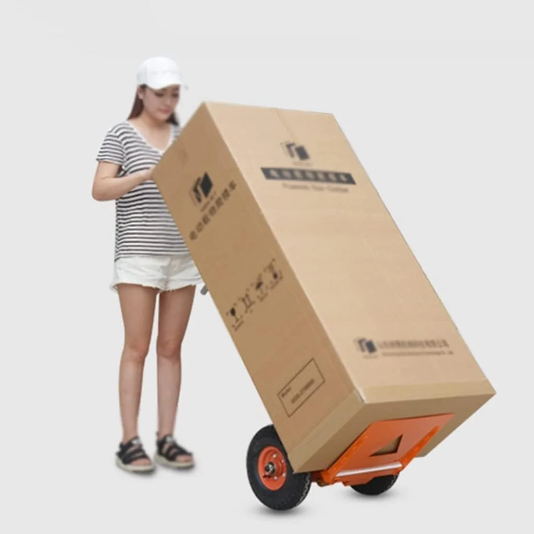 چرخ دستی برقی با باتری لیتیومی 48V12AH، چرخ دستی پله رو، چرخ های کنترل سرعت پیوسته، کامیون تخت سنگین برای تحویل لجستیک - تصویر 2