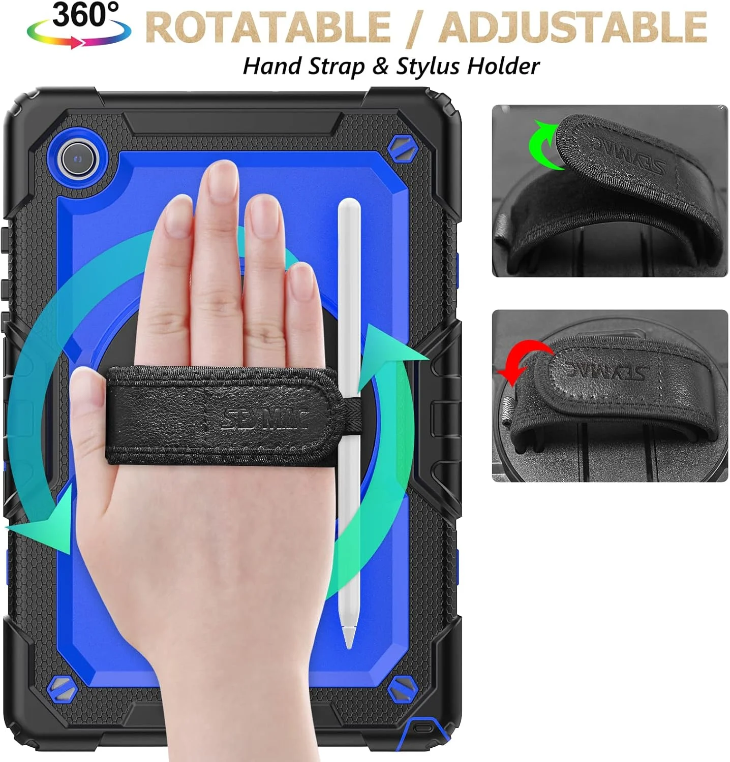 کیف محافظ ضد ضربه 360 درجه با بند دستی SEYMAC stock مناسب برای تبلت سامسونگ گلکسی تب A9 پلاس 11 اینچ، آبی + مشکی