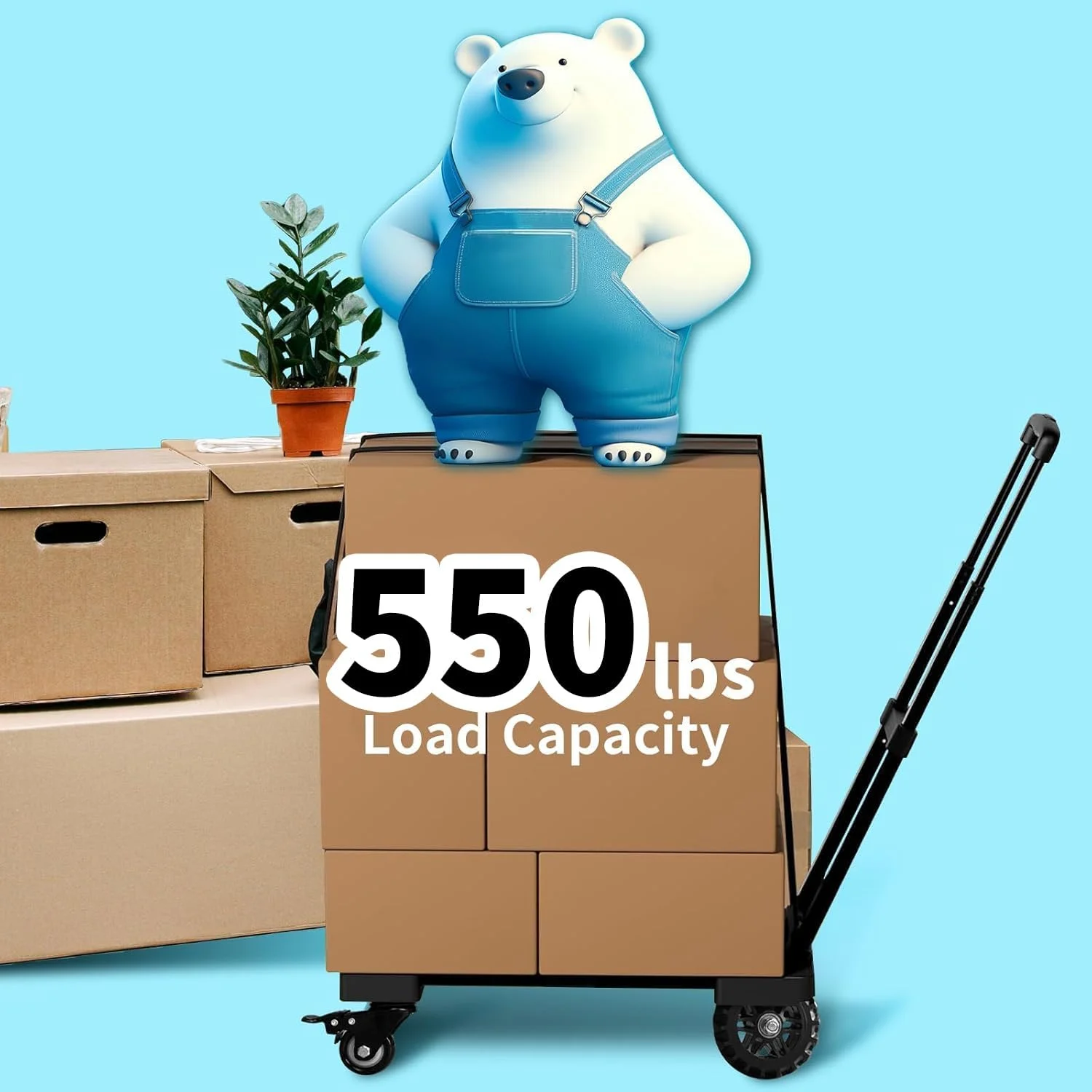 چرخ دستی تاشو، چرخ حمل بار سنگین VDHU با ظرفیت حمل 250 کیلوگرم با 4 چرخ و ترمز و صفحه پایه قابل افزایش، چرخ دستی با ساختار محکم برای مسافرت، جابجایی، خرید، استفاده اداری، مشکی - تصویر 2 چرخ دستی تاشو، چرخ حمل بار سنگین VDHU با ظرفیت حمل 250 کیلوگرم با 4 چرخ و ترمز و صفحه پایه قابل افزایش، چرخ دستی با ساختار محکم برای مسافرت، جابجایی، خرید، استفاده اداری، مشکی - تصویر 2