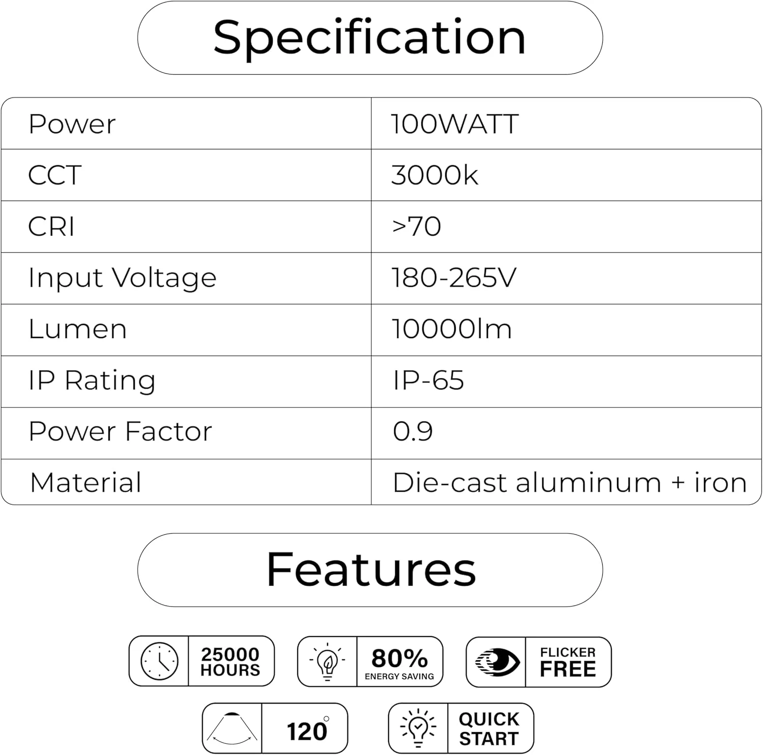 پروژکتور ال ای دی 100 وات Pixelights، نور گرم - 3000 کلوین، IP65، طول عمر 25000 ساعت، مناسب برای باغ، زمین بازی، گاراژ، کارخانه ها، پارکینگ، پارک، زمین بازی و غیره. کد محصول: PIXEL62100WW