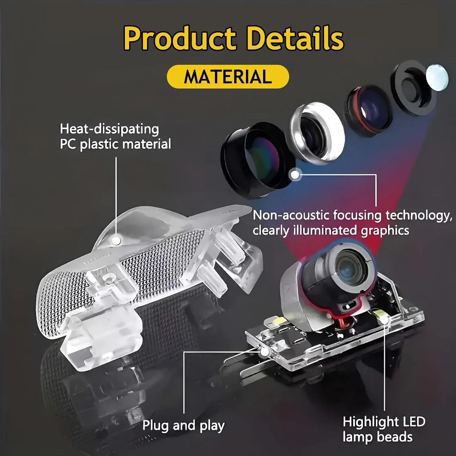 چراغ لوگو درب خودرو لکسوس GX460، چراغ پروژکتور LED لکسوس GX 460، مدل های 2010-2024، نصب آسان، لوگوی طراحی ویژه فوق العاده روشن، 2 عدد