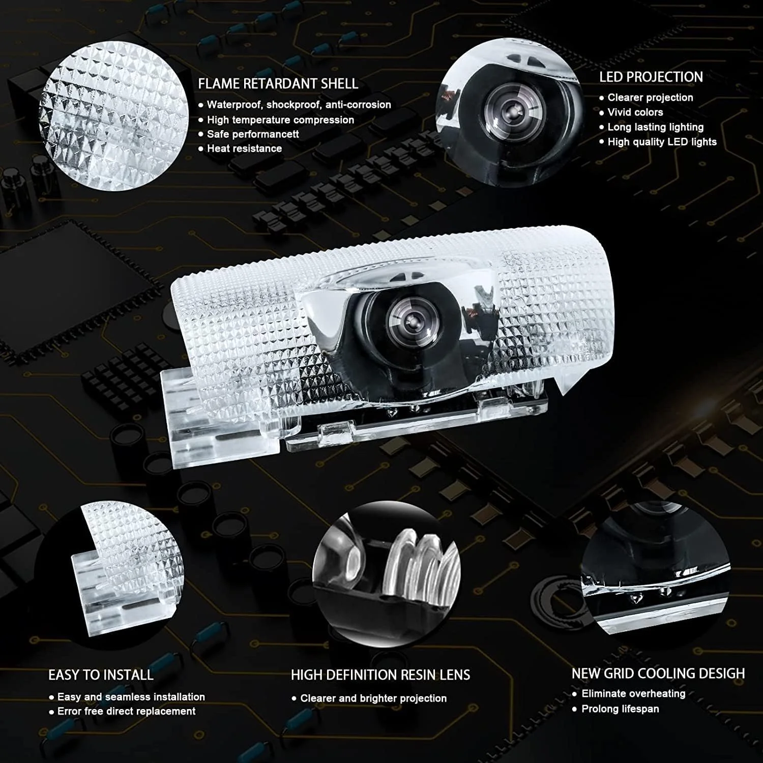 پک چهارتایی چراغ پروژکتور لوگوی درب خودرو LED، چراغ خوشامدگویی لیزری، چراغ های درب خودرو با لوگوی سه بعدی، چراغ های پروژکتور LED سفید برای سری RXESGXLSLXISGSRCUX جایگزین چراغ درب لکسوس