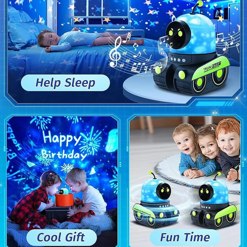 پروژکتور چراغ خواب رباتی، 12 فیلم، 15 صدا، قابل شارژ با USB، قابل حمل، پروژکتور کهکشانی 4K، چراغ خواب کودک، دکور خانه، پروژکتور نور LED برای اتاق خواب، آرامش و نورپردازی