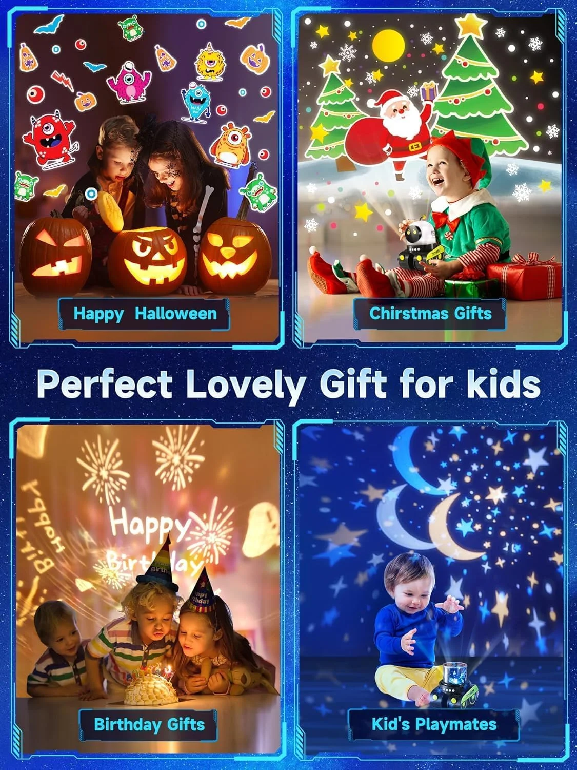 چراغ خواب پروژکتور آسمان پر ستاره برای کودکان - پروژکتور کهکشانی ال ای دی با 12 فیلم، بلوتوث HiFi، قابل شارژ 1200 میلی آمپر، چراغ خواب آرامش بخش کودک، لامپ آسمان پر ستاره چرخان برای اتاق کودک و اتاق خواب