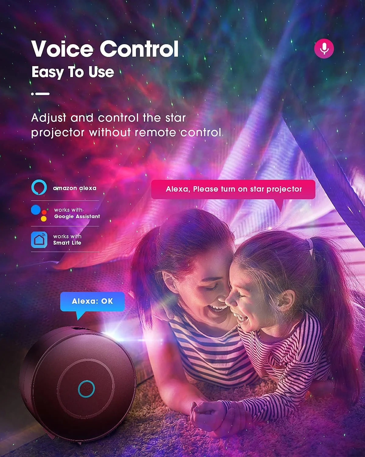 پروژکتور کهکشانی LED وای فای SUPPOU، چراغ خواب هوشمند سه بعدی ستاره ای با تنظیم RGB، کنترل صوتی، وای فای و تایمر، سازگار با الکسا و دستیار گوگل برای دکور اتاق