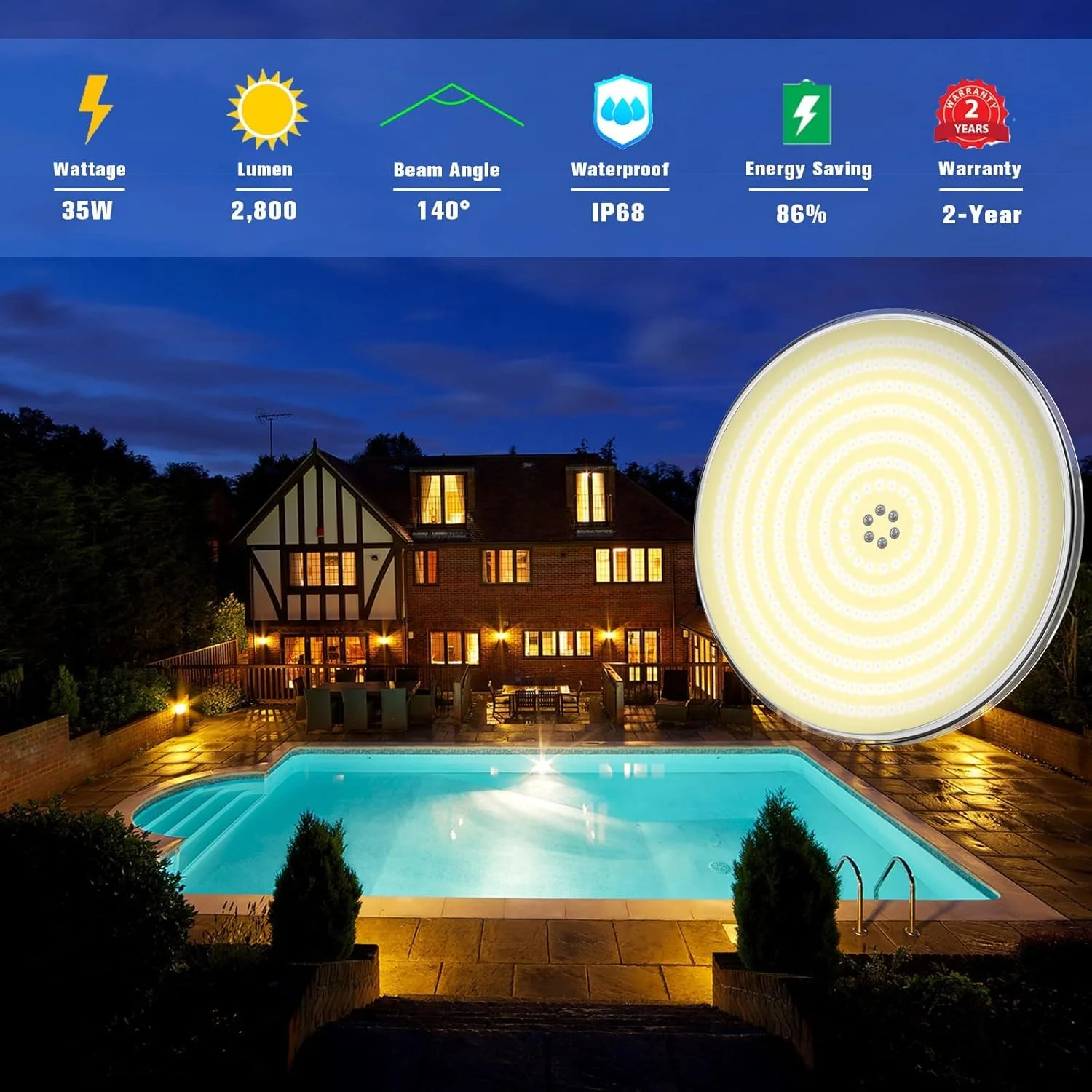 چراغ LED ضد آب برای استخر شنا 18 وات 42 وات رزین پر شده Piscina par 38 روشنایی حوض 12 ولت AC IP 68 par56 (رنگ: سفید گرم، اندازه: 42 وات) چراغ LED ضد آب برای استخر شنا 18 وات 42 وات رزین پر شده Piscina par 38 روشنایی حوض 12 ولت AC IP 68 par56 (رنگ: سفید گرم، اندازه: 42 وات)