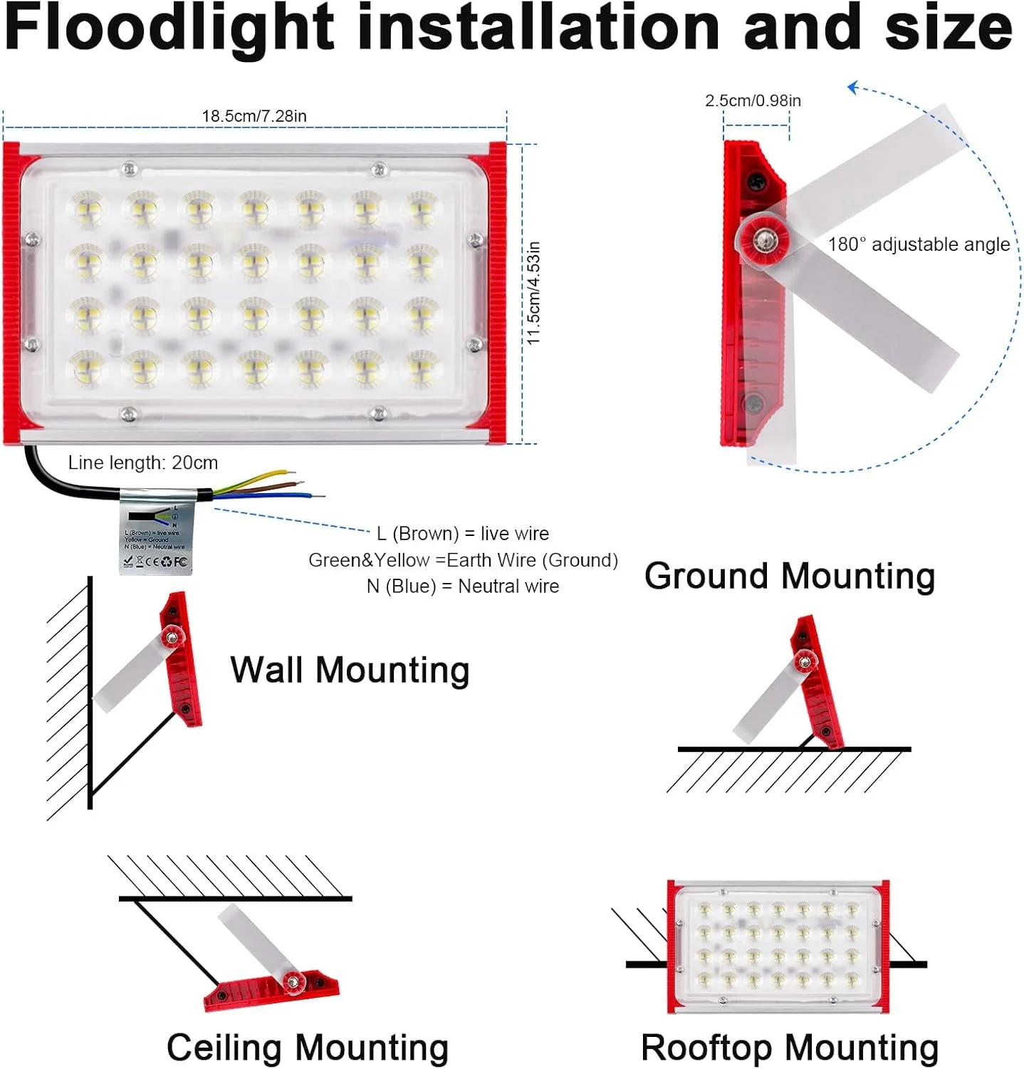 چراغ LED پروژکتوری بیرونی 100 وات 10000 لومن، 6500K چراغ کار LED ضد آب IP66 نورافکن های سفید سرد، چراغ امنیتی برای انبار باغ زمین ورزشی گاراژ حیاط چراغ LED پروژکتوری بیرونی 100 وات 10000 لومن، 6500K چراغ کار LED ضد آب IP66 نورافکن های سفید سرد، چراغ امنیتی برای انبار باغ زمین ورزشی گاراژ حیاط