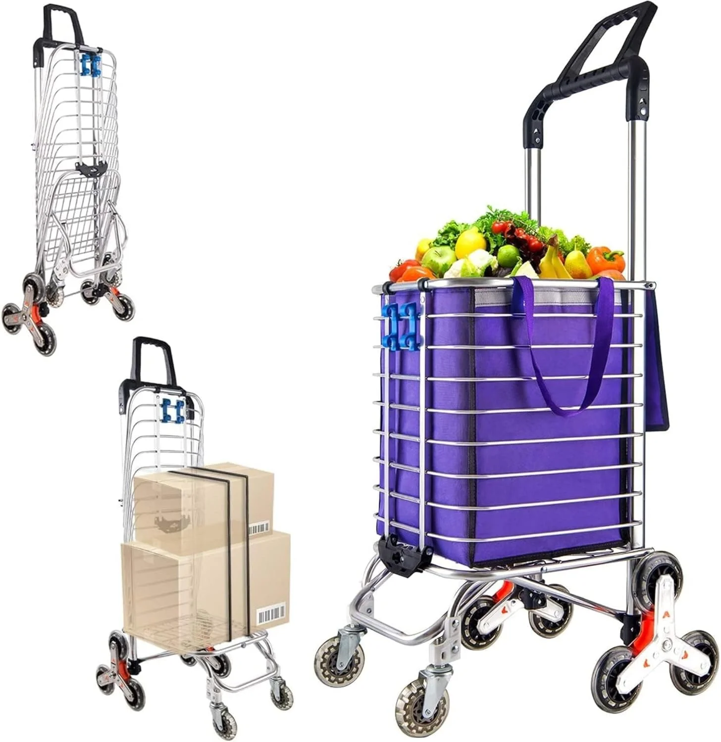 چرخ خرید تاشو با 8 چرخ، چرخ دستی خرید سنگین با طراحی سه چرخه 360 درجه، چرخ دستی قابل حمل با کیف ضد آب، ظرفیت 50 کیلوگرم، سبد خرید برای مواد غذایی