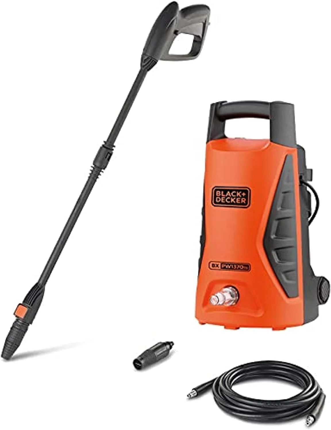 کارواش برقی 1300 وات بلک اند دکر با فشار 100 بار مناسب برای خانه، باغ و خودرو، نارنجی/مشکی - PW1370TD-B5