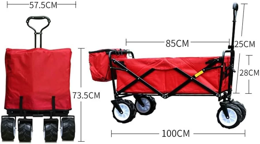 چرخ دستی تاشو ZCM-Trolley برای ساحل - تحمل بار 80 کیلوگرم، چرخ های 7 اینچی مناسب برای تمام سطوح، دسته گردان قابل تنظیم، مناسب برای خرید، عکاسی در فضای باز، ماهیگیری، کمپینگ، سبز