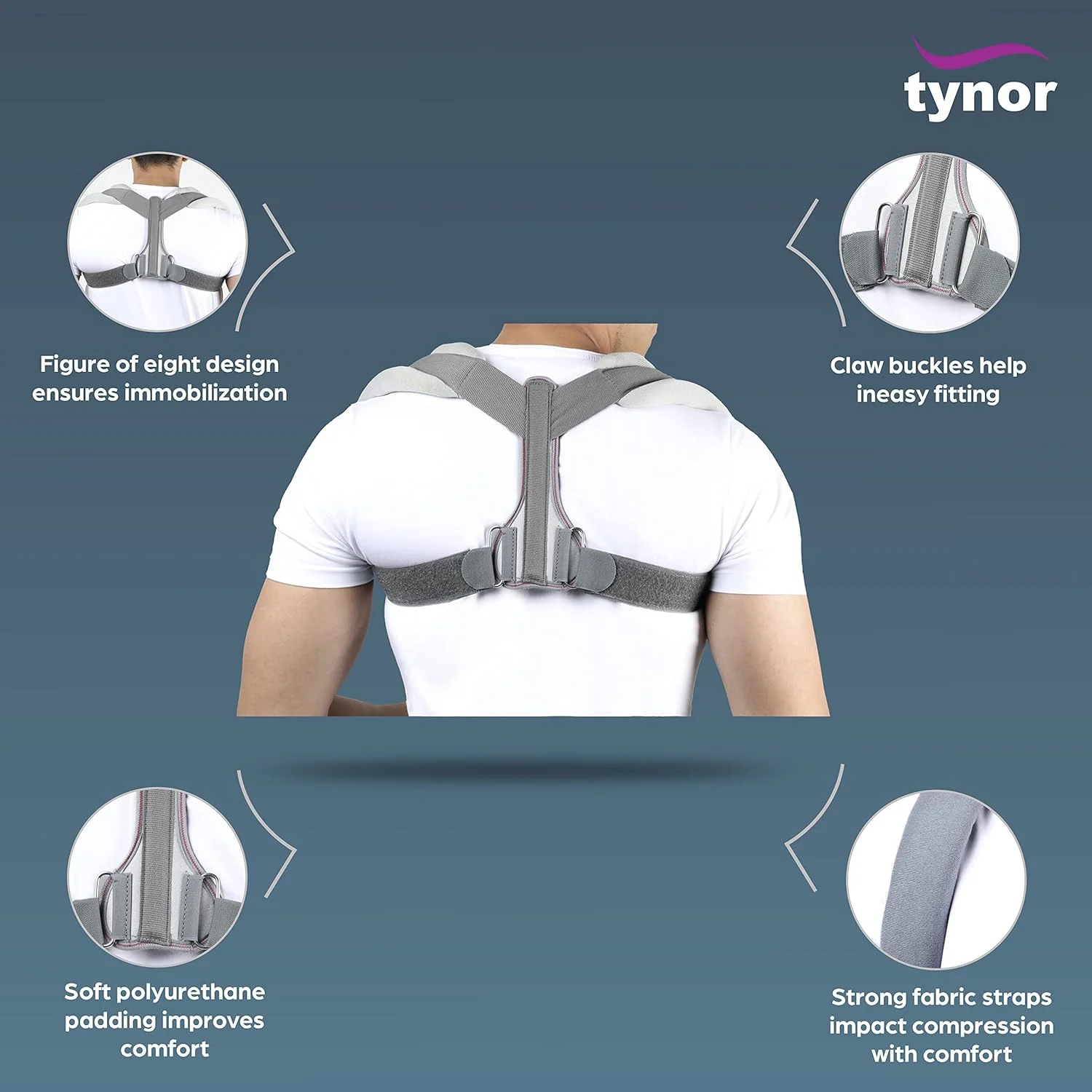 نگهدارنده ترقوه تایور با نوار چسبی، خاکستری، متوسط، 1 عدد