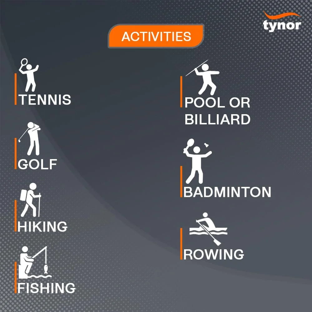 محافظ آرنج ورزشی TYNOR مناسب برای مردان و زنان، بند آرنج قابل تنظیم با پد فشاری، مچ بند برای تاندونیت، بازوبند - مشکی و نارنجی، سایز آزاد