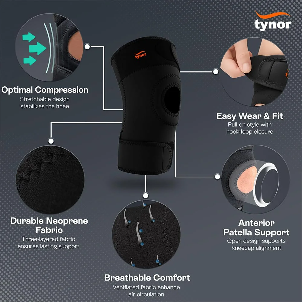 زانوبند TYNOR برای آقایان و بانوان، آستین فشاری قابل تنظیم زانو برای تسکین درد زانو، زانوبند نئوپرن با پد کشکک برای پارگی مینیسک، مناسب باشگاه، دویدن و تمرین، سایز کوچک
