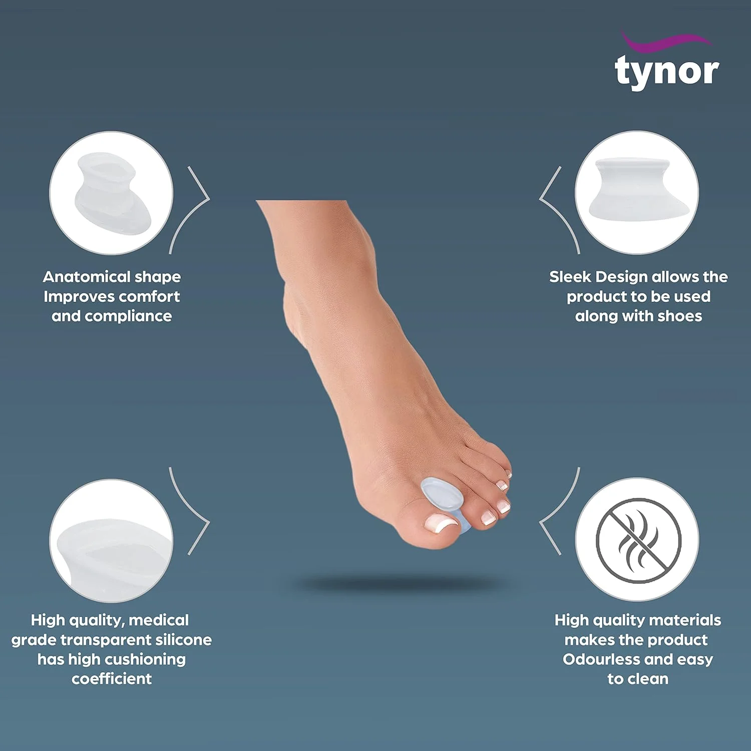 جدا کننده انگشت سیلیکونی تایور، سفید، متوسط، بسته 2 عددی