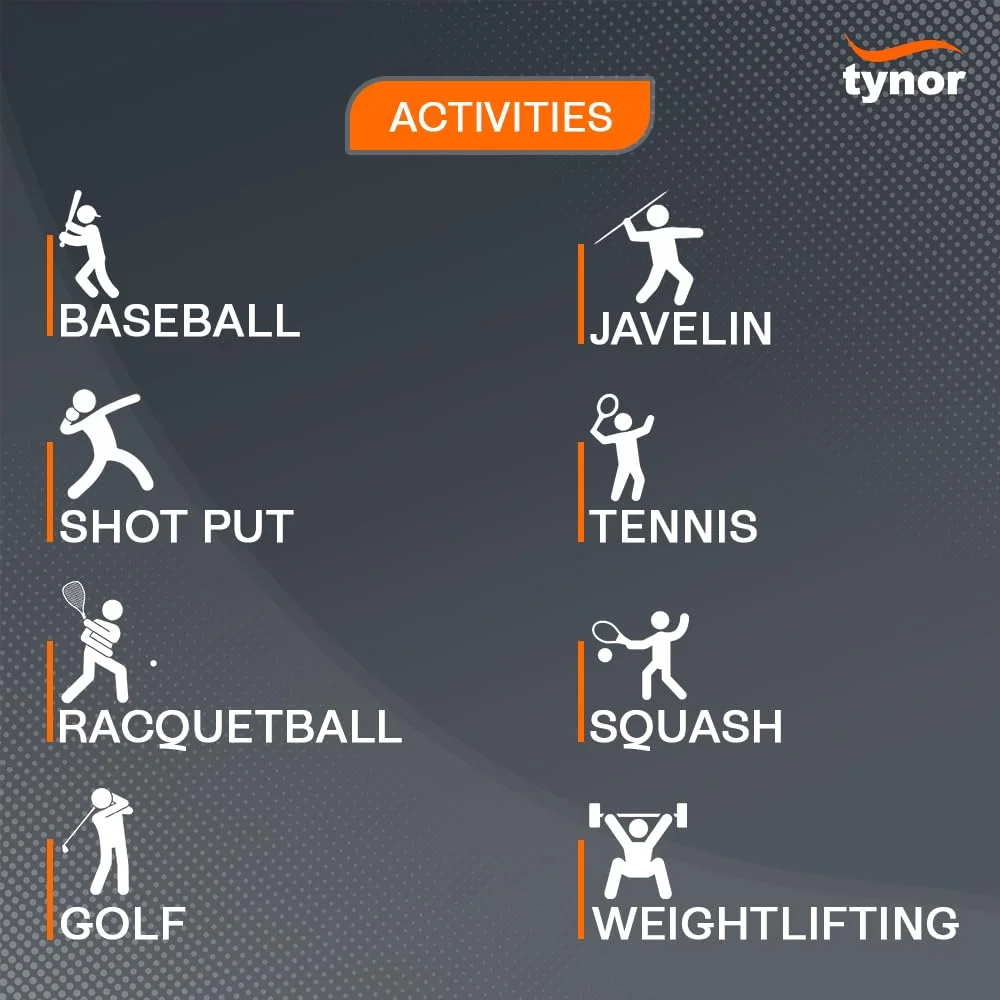 آرنج بند نئو Tynor، برای تسکین درد مفاصل و فشردگی | تنفس پذیر و سبک وزن برای ورزش، تمرین، باشگاه و فعالیت بدنی | حرکت آسان آرنج با راحتی | بسته 1 عددی، سایز یونیورسال (مشکی و نارنجی)