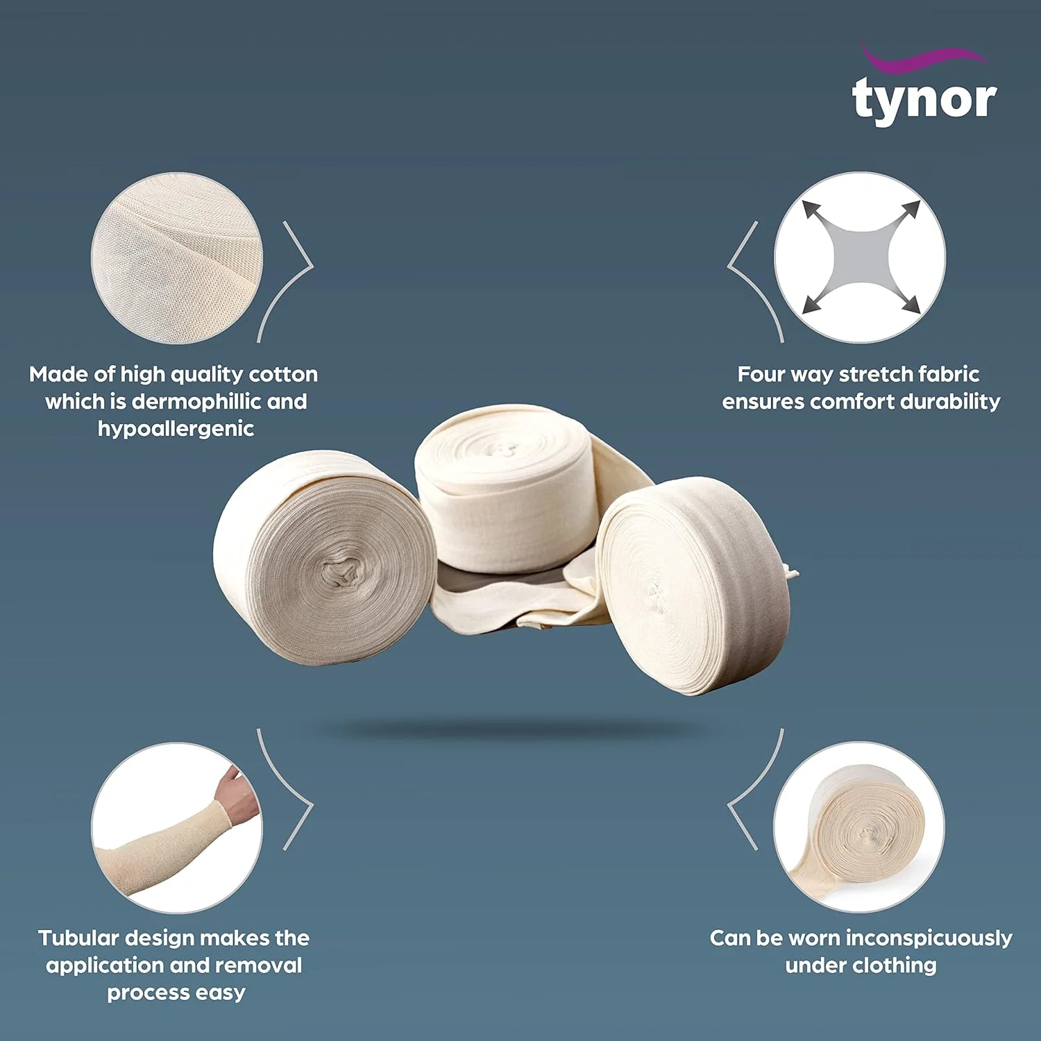 جوراب ساق بلند طبی تاینور 10 متری، سفید، 75 میلی متر، 10 متر