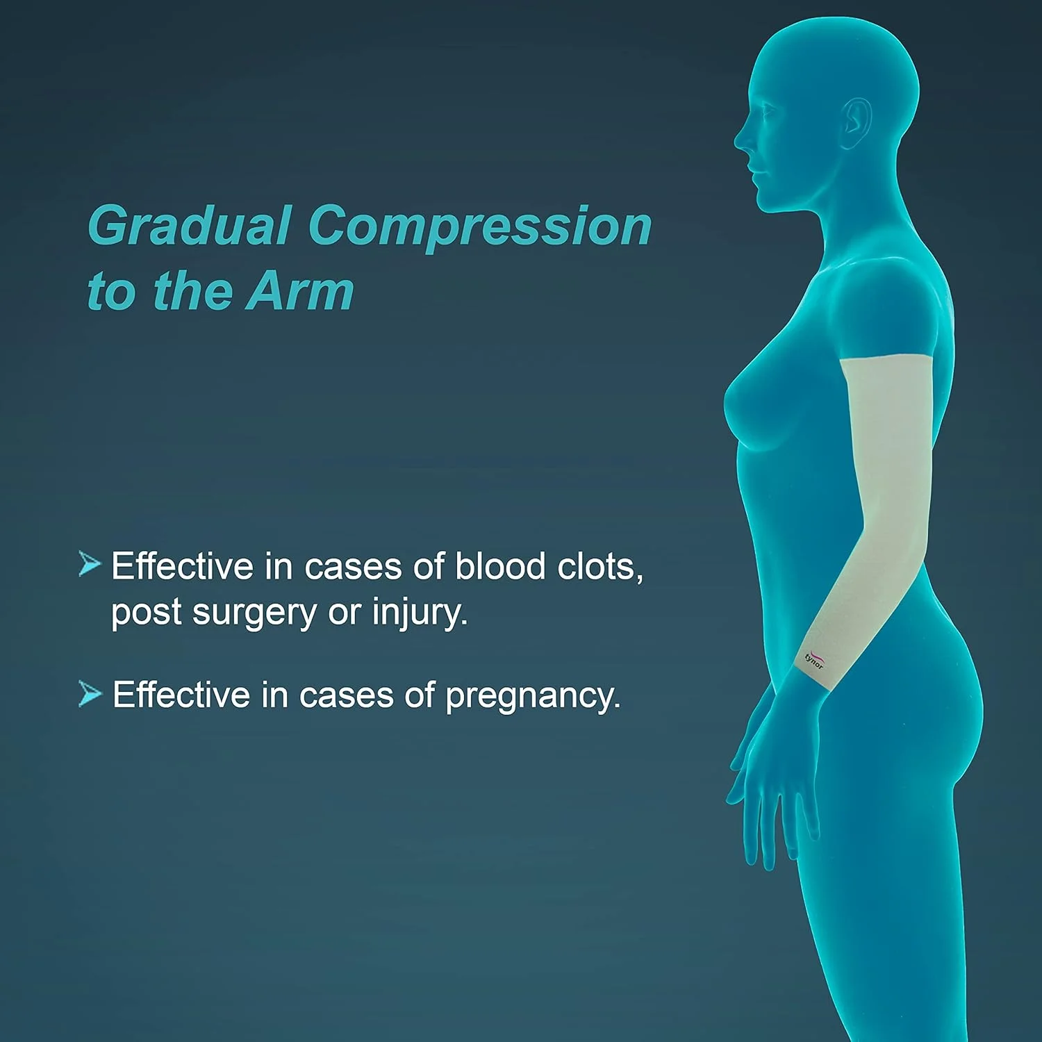 آستین فشاری بازو Tynor (فشرده سازی کنترل شده و بهینه، کشش چهار طرفه) - سایز کوچک (پهن)