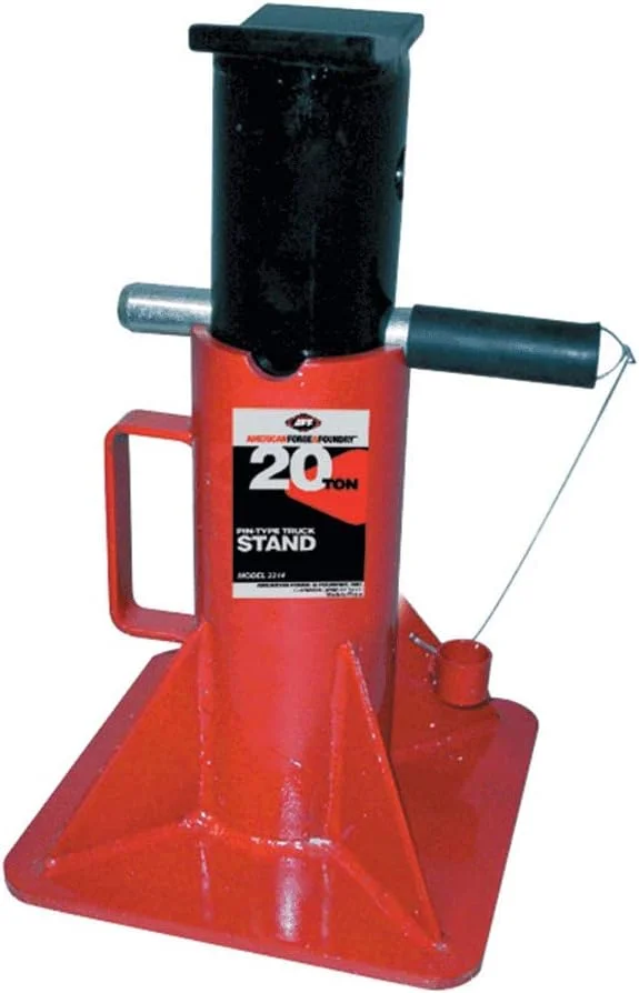 خرک جک کامیون AFF، مدل پین دار 6522 - ظرفیت 22 تن سنگین، پایه 10"x10"، 7 موقعیت ارتفاع، زین های نگهدارنده بزرگ، حداکثر پایداری، قابل حمل با دسته حمل جانبی برای استفاده در خودرو و موارد دیگر