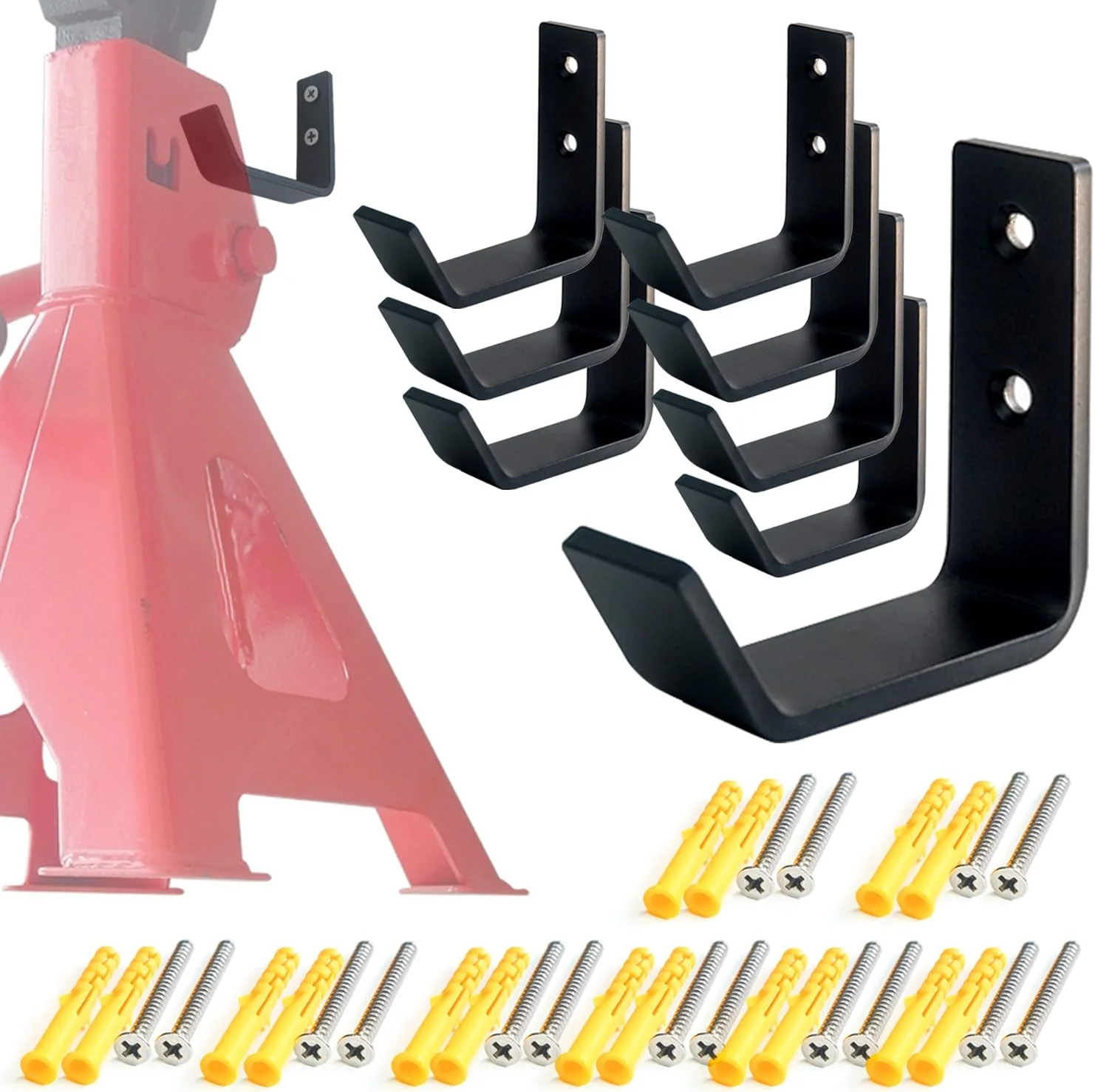 آویز دیواری جک پایه خودرو آکوکو، بسته 4 عددی، نگهدارنده استیل ضد زنگ مقاوم مناسب برای جک پایه های 2، 3 و 4 تنی