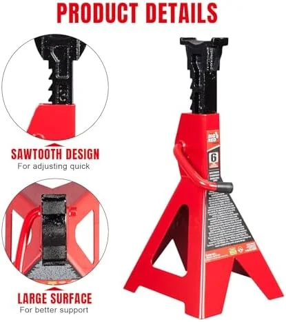 خرک های فلزی تُرین BIG RED AT46002R: ظرفیت 6 تن (12000 پوند)، قرمز، 1 جفت خرک های فلزی تُرین BIG RED AT46002R: ظرفیت 6 تن (12000 پوند)، قرمز، 1 جفت