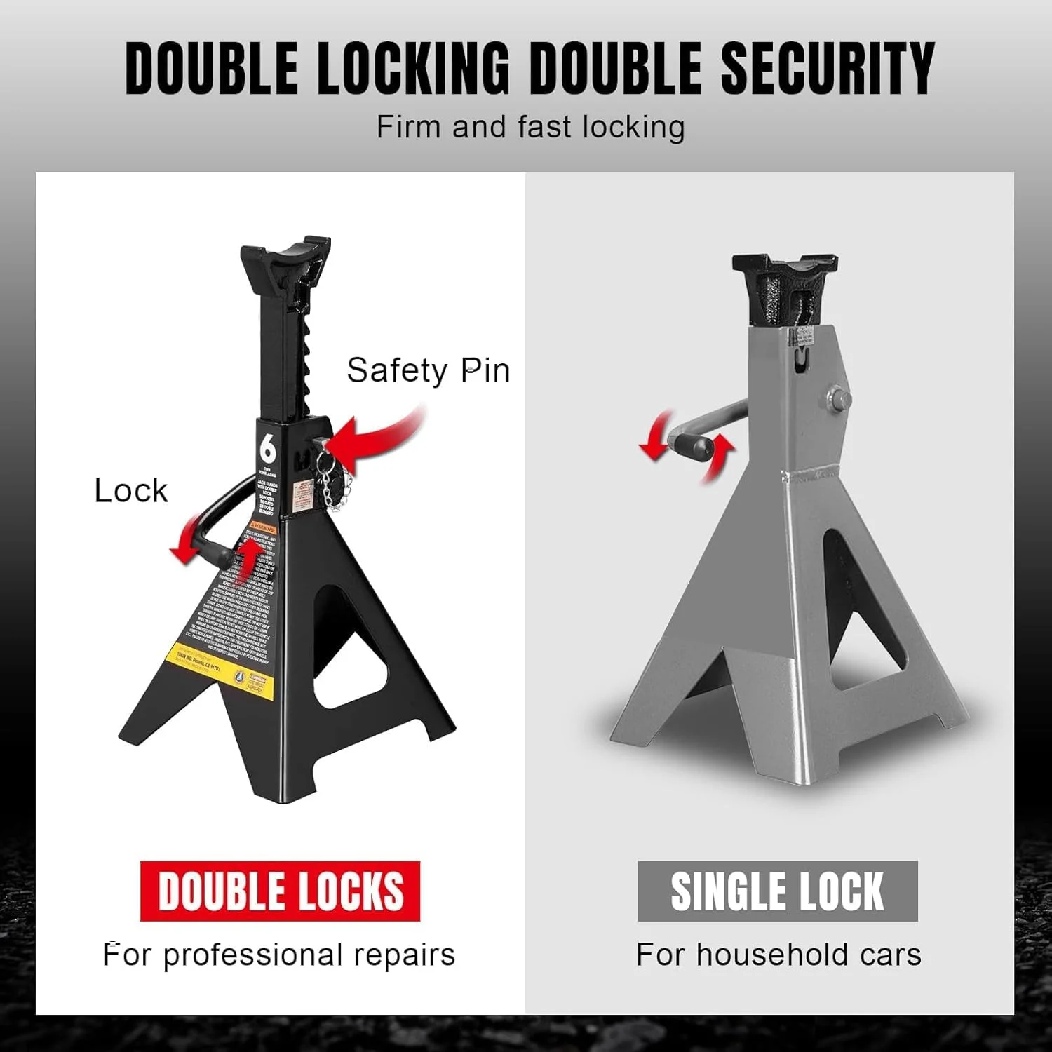 جک خرک فولادی دو قفله تورین مدل BIG RED AT46002ABR، بسته 2 عددی، 6 تن (12000 پوند)، مشکی جک خرک فولادی دو قفله تورین مدل BIG RED AT46002ABR، بسته 2 عددی، 6 تن (12000 پوند)، مشکی