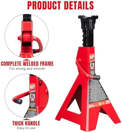 خرک های فلزی تُرین BIG RED AT46002R: ظرفیت 6 تن (12000 پوند)، قرمز، 1 جفت خرک های فلزی تُرین BIG RED AT46002R: ظرفیت 6 تن (12000 پوند)، قرمز، 1 جفت