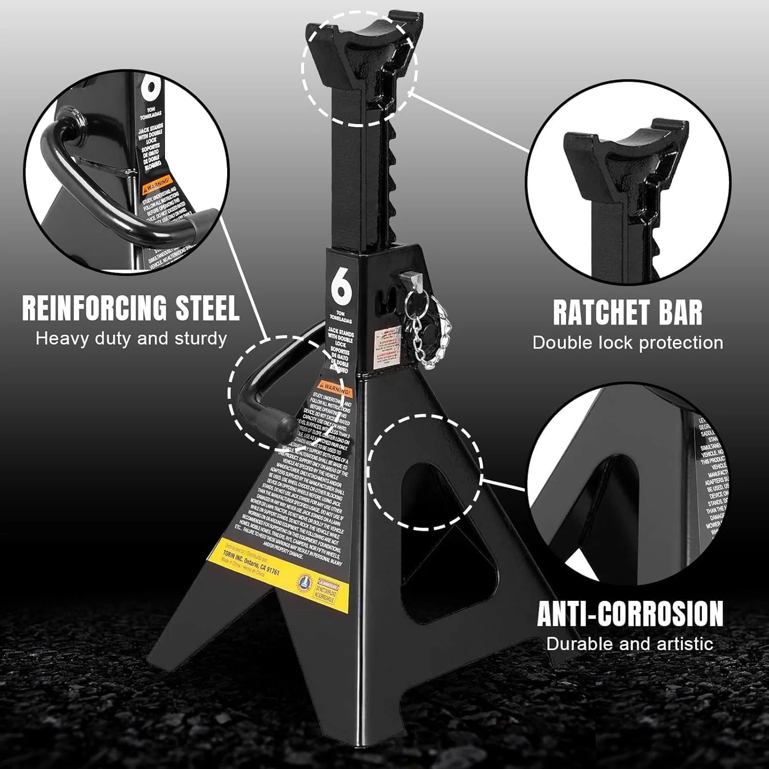 جک خرک فولادی دو قفله تورین مدل BIG RED AT46002ABR، بسته 2 عددی، 6 تن (12000 پوند)، مشکی جک خرک فولادی دو قفله تورین مدل BIG RED AT46002ABR، بسته 2 عددی، 6 تن (12000 پوند)، مشکی