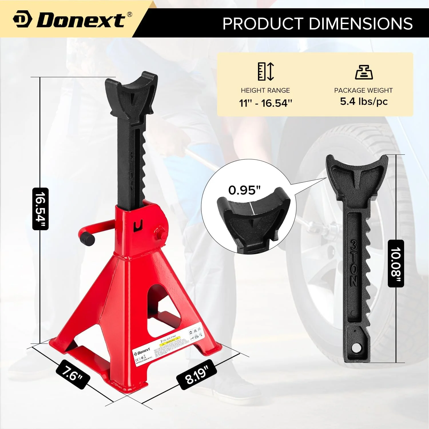 جک خرک دونِکست ۳ تُن (۶۵۰۰ پوند) ظرفیت فولادی، ۱ جفت خرک بالابر قرمز قابل تنظیم